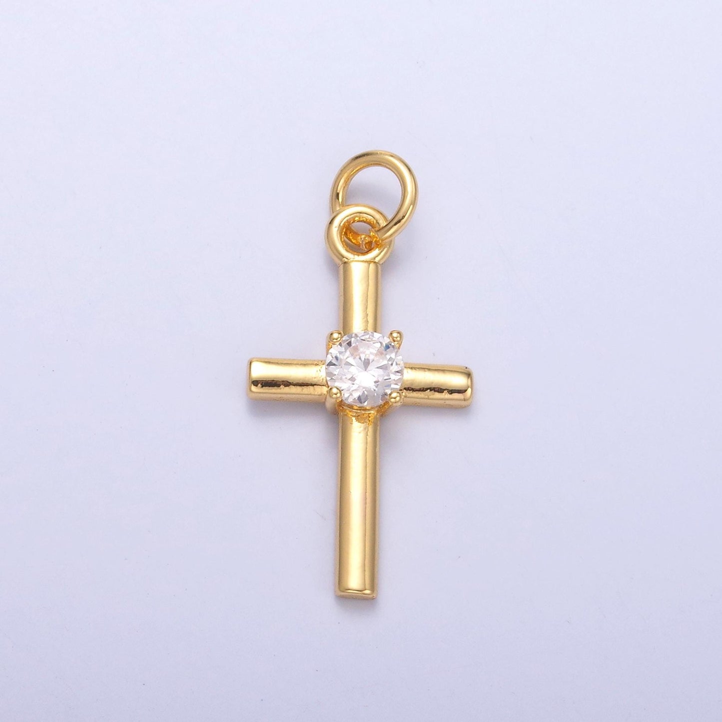 Slim Cross Charm 24K Gold Filled Clear CZ Religious Cross Mini Charm in Gold & Silver | C056