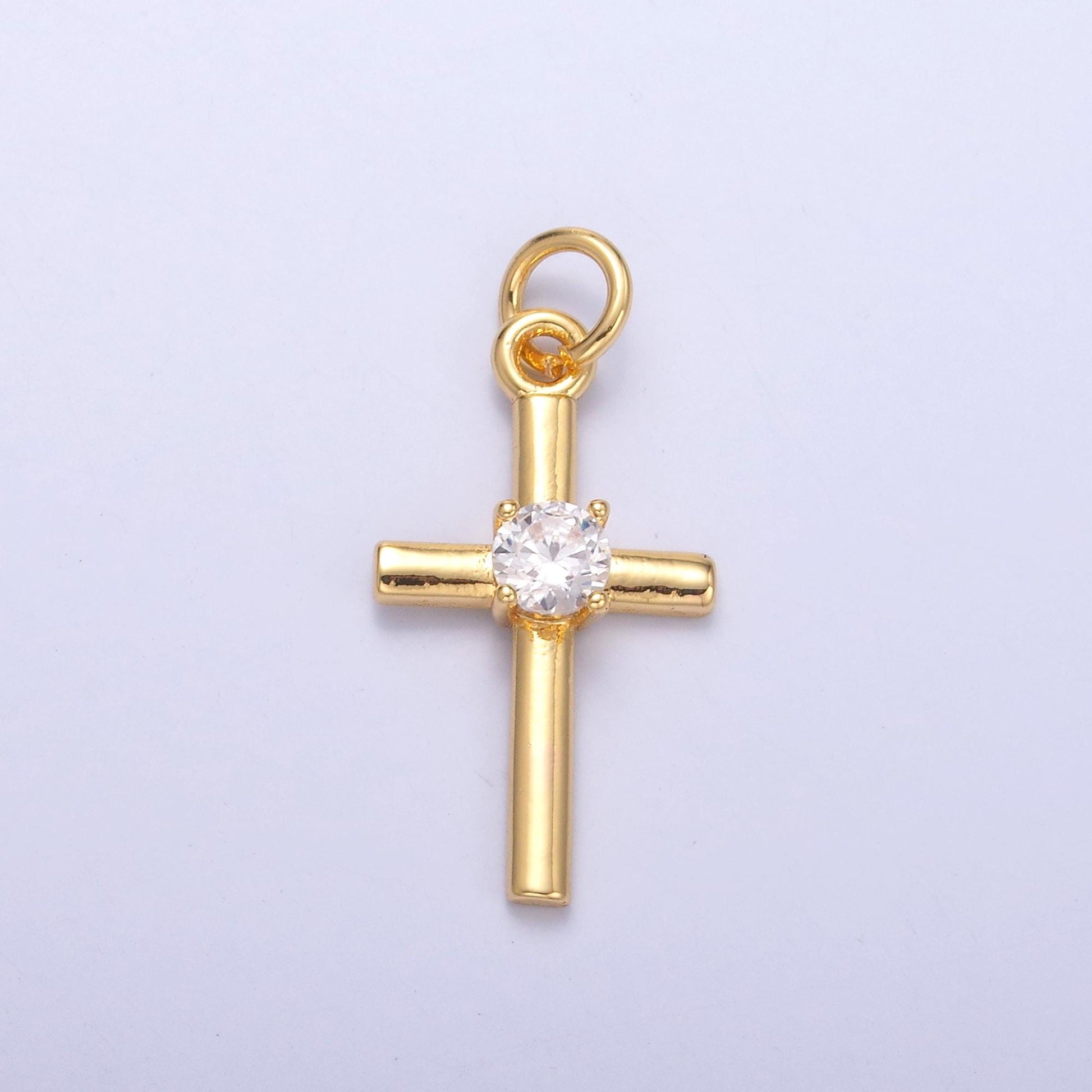 Slim Cross Charm 24K Gold Filled Clear CZ Religious Cross Mini Charm in Gold & Silver | C056
