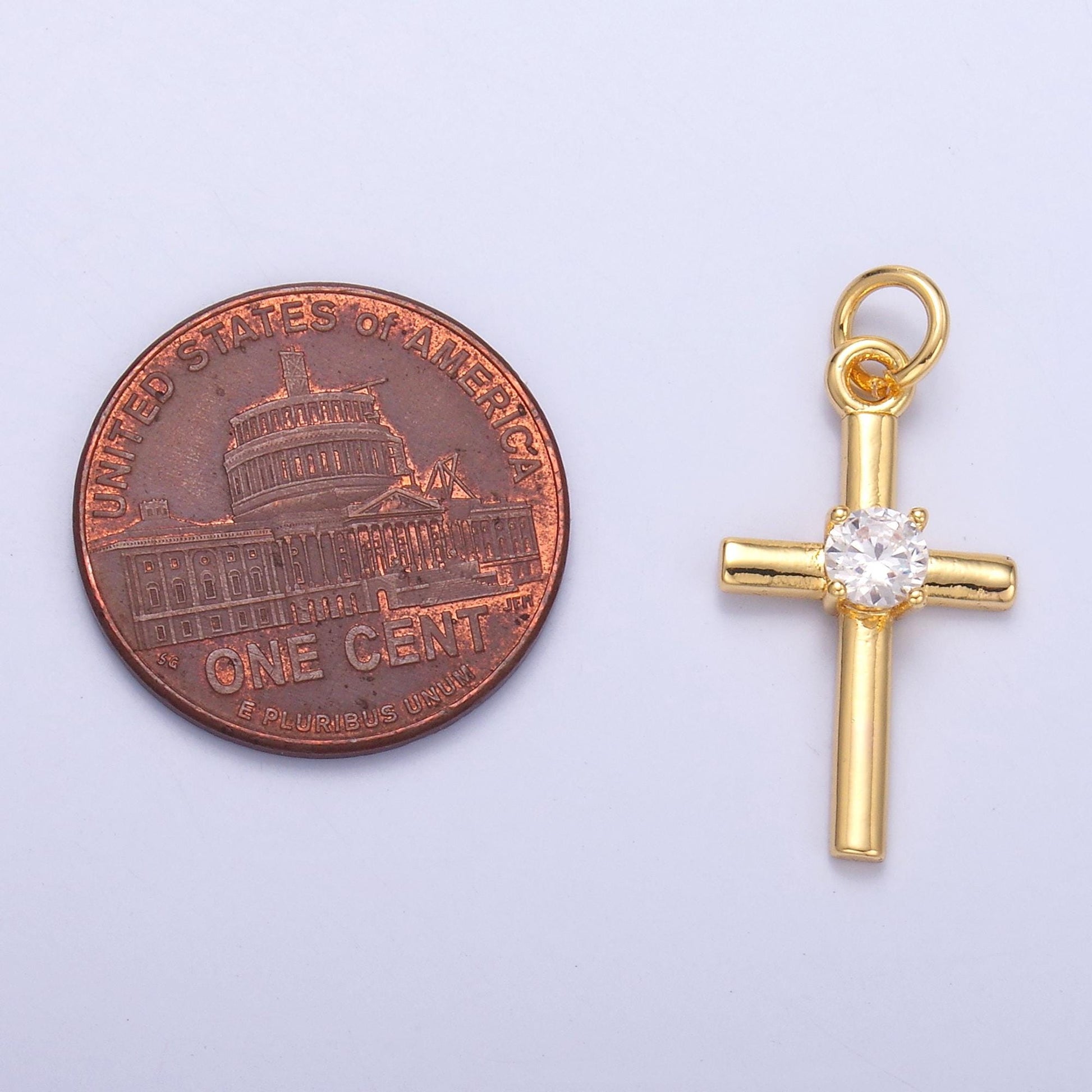 Slim Cross Charm 24K Gold Filled Clear CZ Religious Cross Mini Charm in Gold & Silver | C056