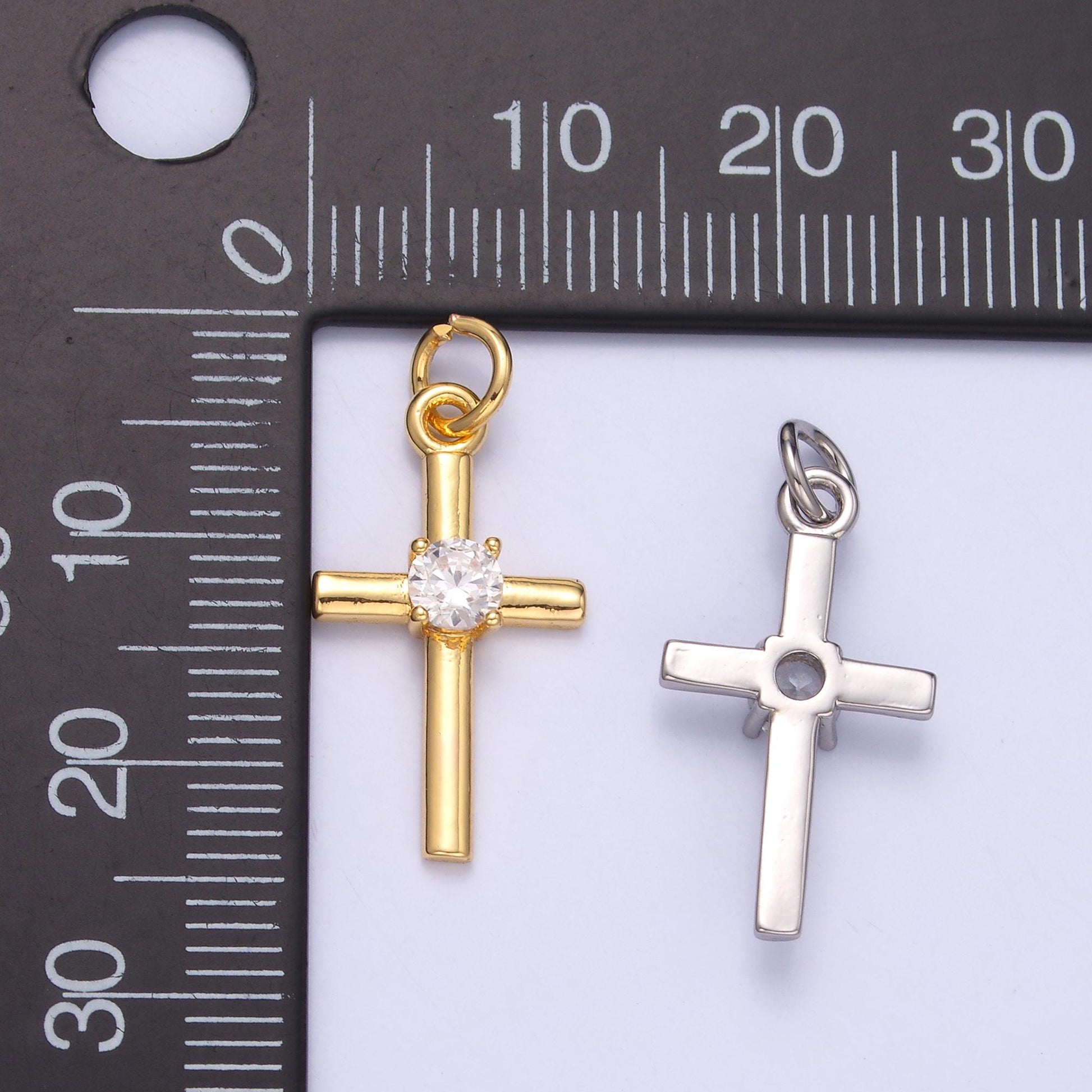 Slim Cross Charm 24K Gold Filled Clear CZ Religious Cross Mini Charm in Gold & Silver | C056