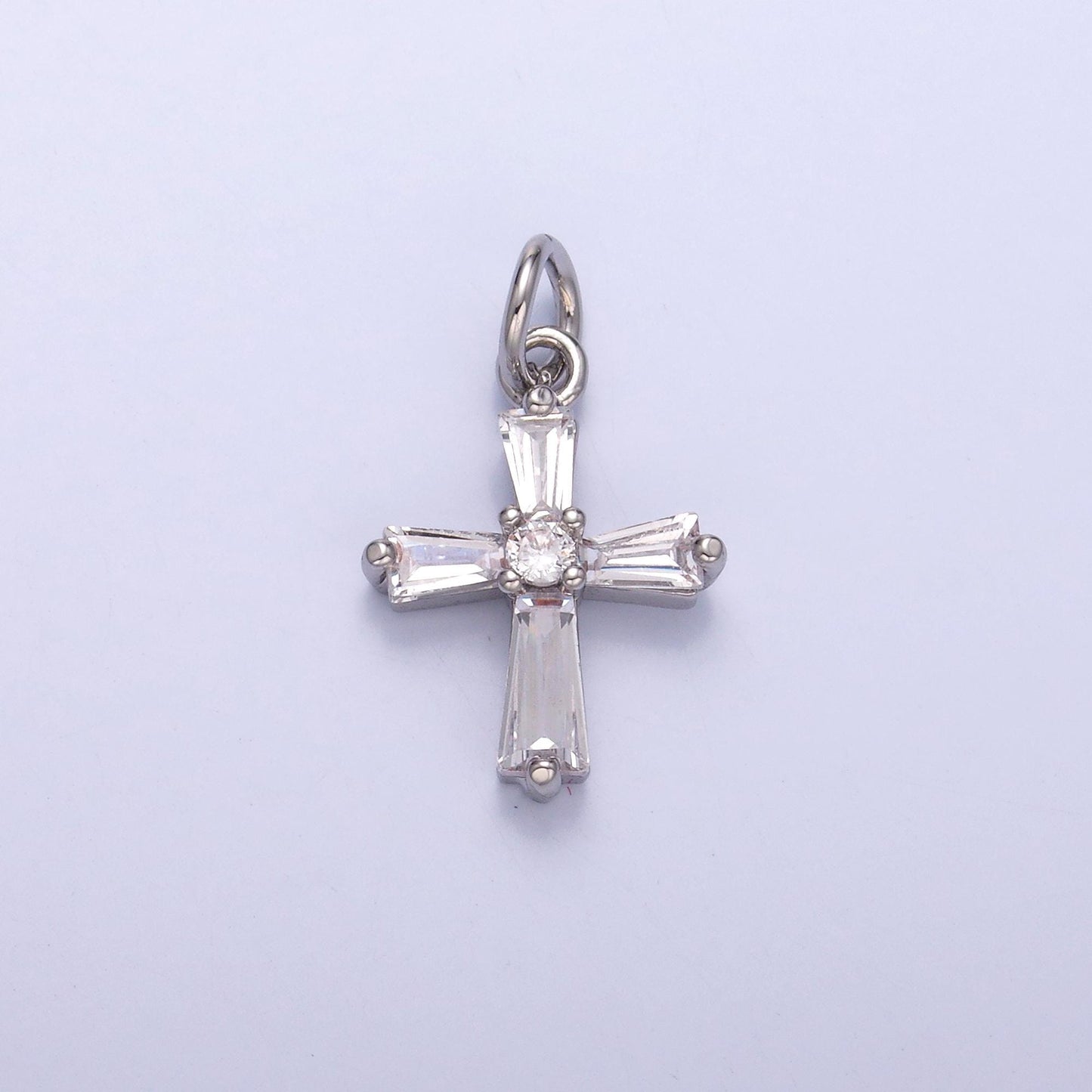 Mini cross charm 24k gold Filled baguette cz religious pendant silver tone cross charm C076