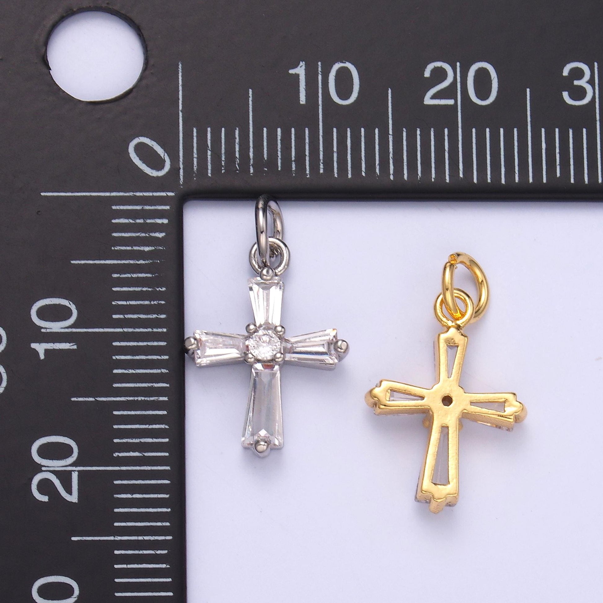 Mini cross charm 24k gold Filled baguette cz religious pendant silver tone cross charm C076