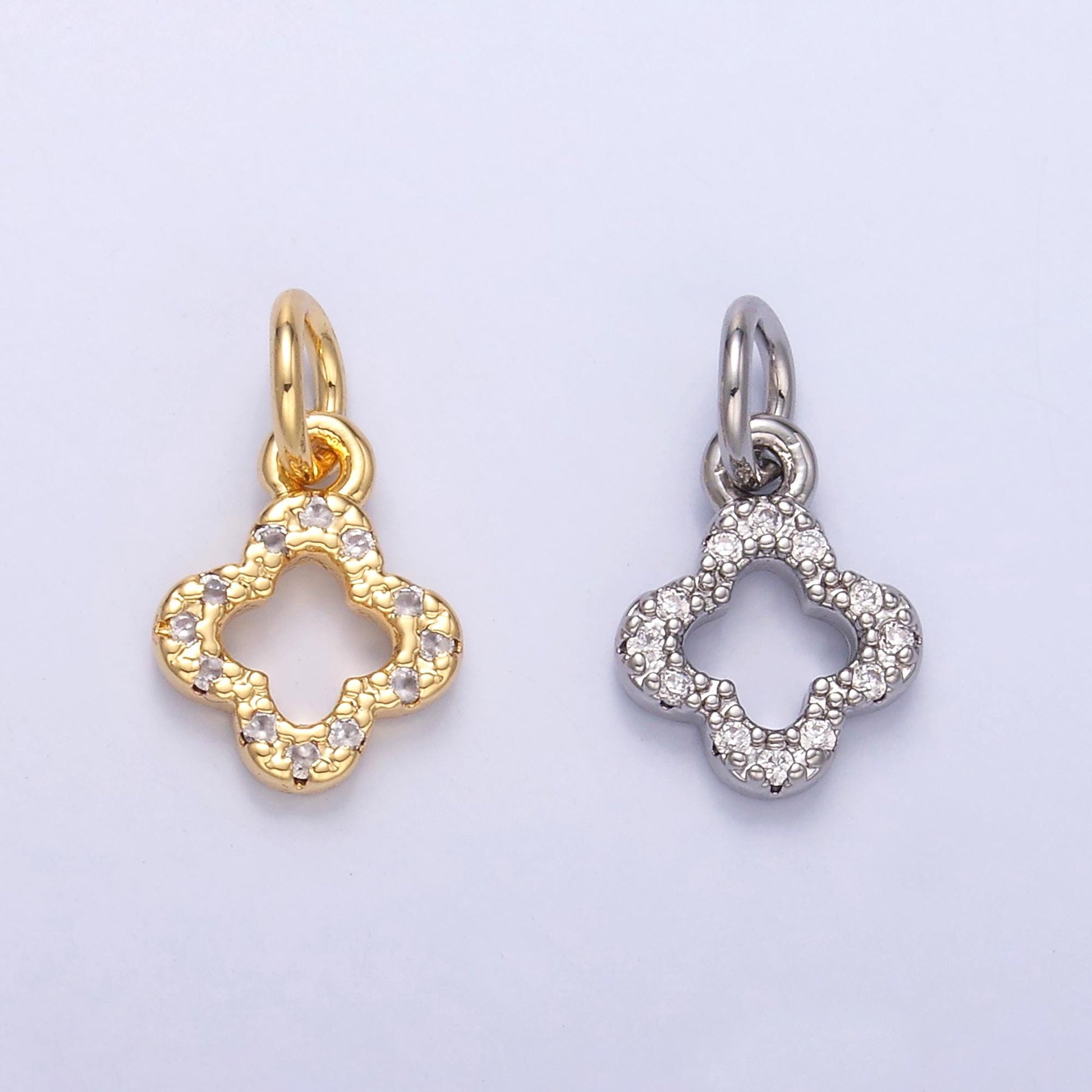 Tiny Quatrefoil CLOVER charm, Micro Pave CZ Quatrefoil Clover Pendant, Four Leaf Clover Charm, Quatrefoil Charm in gold N-012