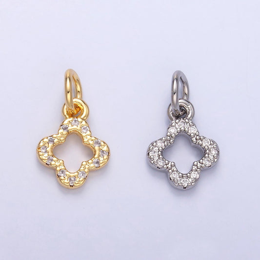 Tiny Quatrefoil CLOVER charm, Micro Pave CZ Quatrefoil Clover Pendant, Four Leaf Clover Charm, Quatrefoil Charm in gold N-012