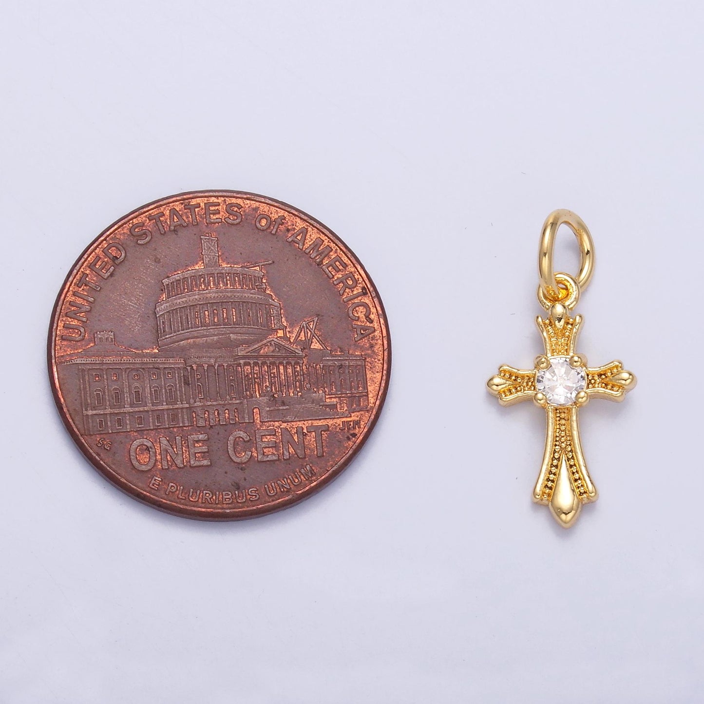 Dainty Gold Silver Cross Charms, 24K Gold Filled Micro Paved Clear CZ Religious Cross Pendant | N-002