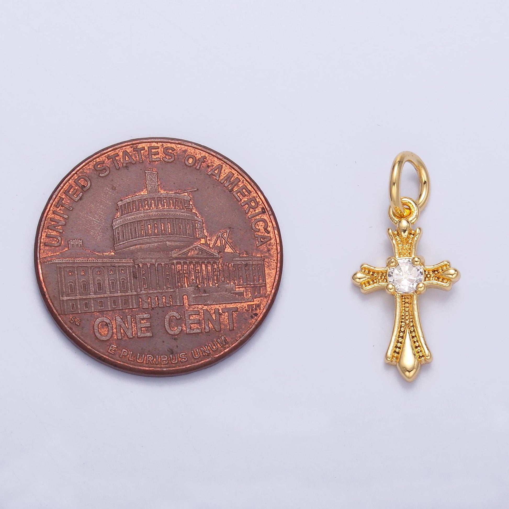 Dainty Gold Silver Cross Charms, 24K Gold Filled Micro Paved Clear CZ Religious Cross Pendant | N-002