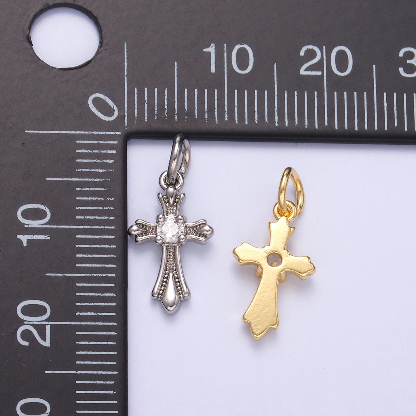 Dainty Gold Silver Cross Charms, 24K Gold Filled Micro Paved Clear CZ Religious Cross Pendant | N-002