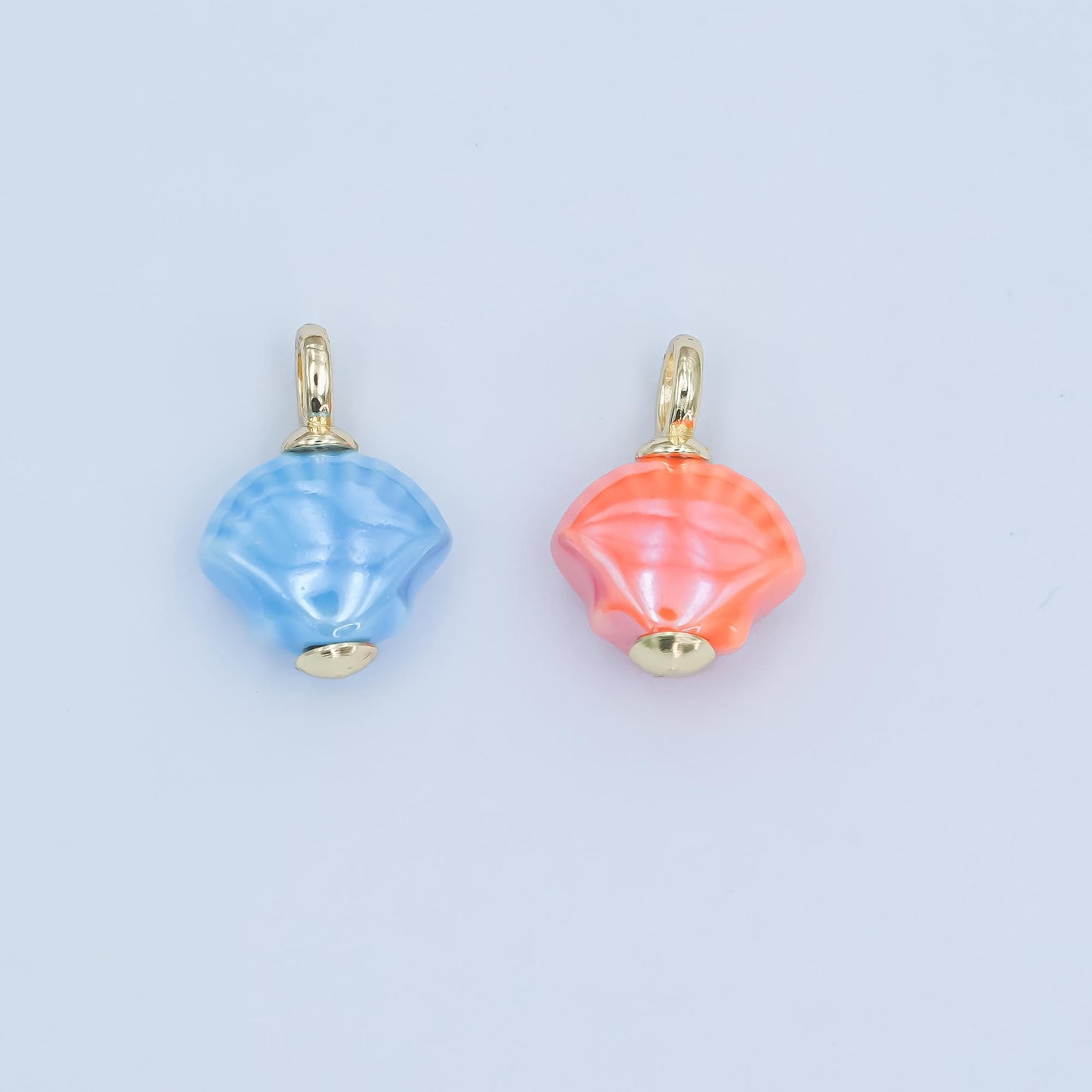 Dainty oval ceramic charm handmade Blue Clam Shell ceramic porcelain Beach charm for necklace bracelet jewelry making supply N-069