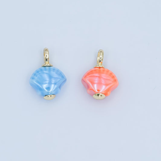 Dainty oval ceramic charm handmade Blue Clam Shell ceramic porcelain Beach charm for necklace bracelet jewelry making supply N-069