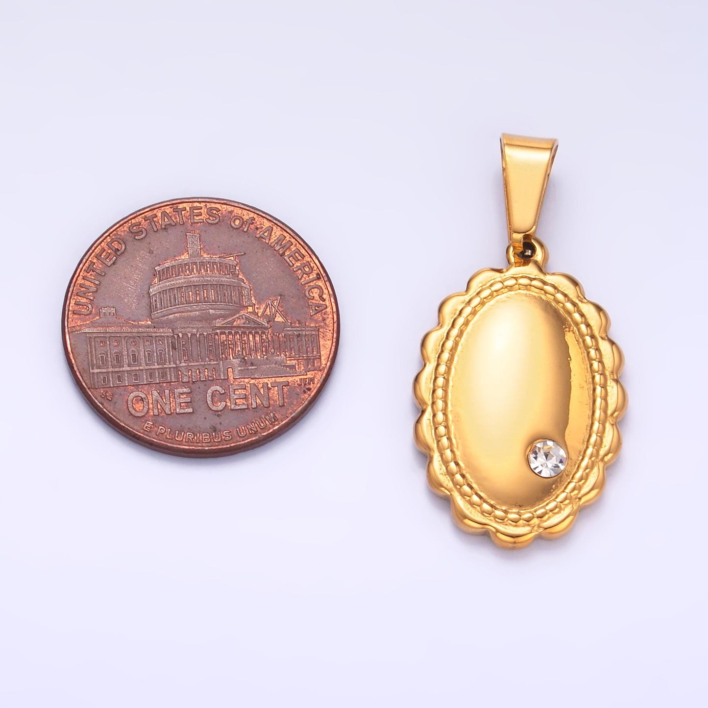Mini PVD Gold Stainless Steel Oval Charm Medallion Jewelry Making Supply | P-719