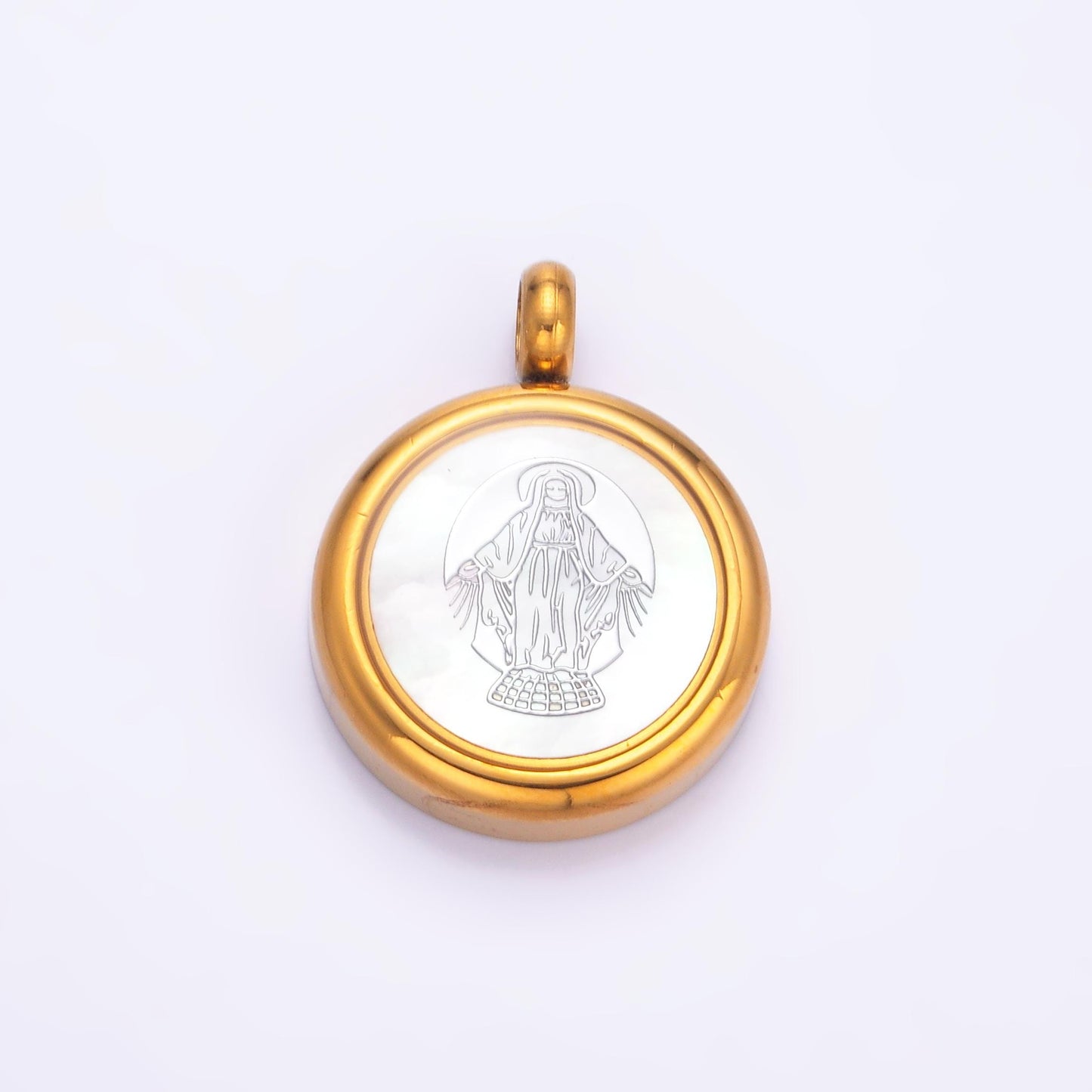 Gold Pvd Plating Stainless Steel Miraculous Lady Round Pendant in Gold P-820