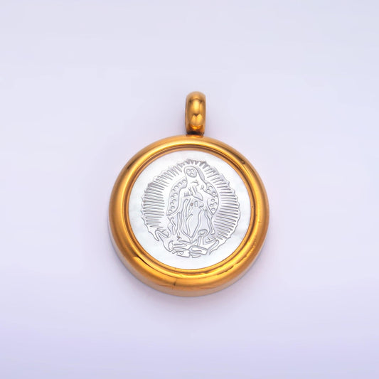 Gold Pvd Plating Stainless Steel Lady Gudalupe Round Pendant for Religious Jewelry Making P833