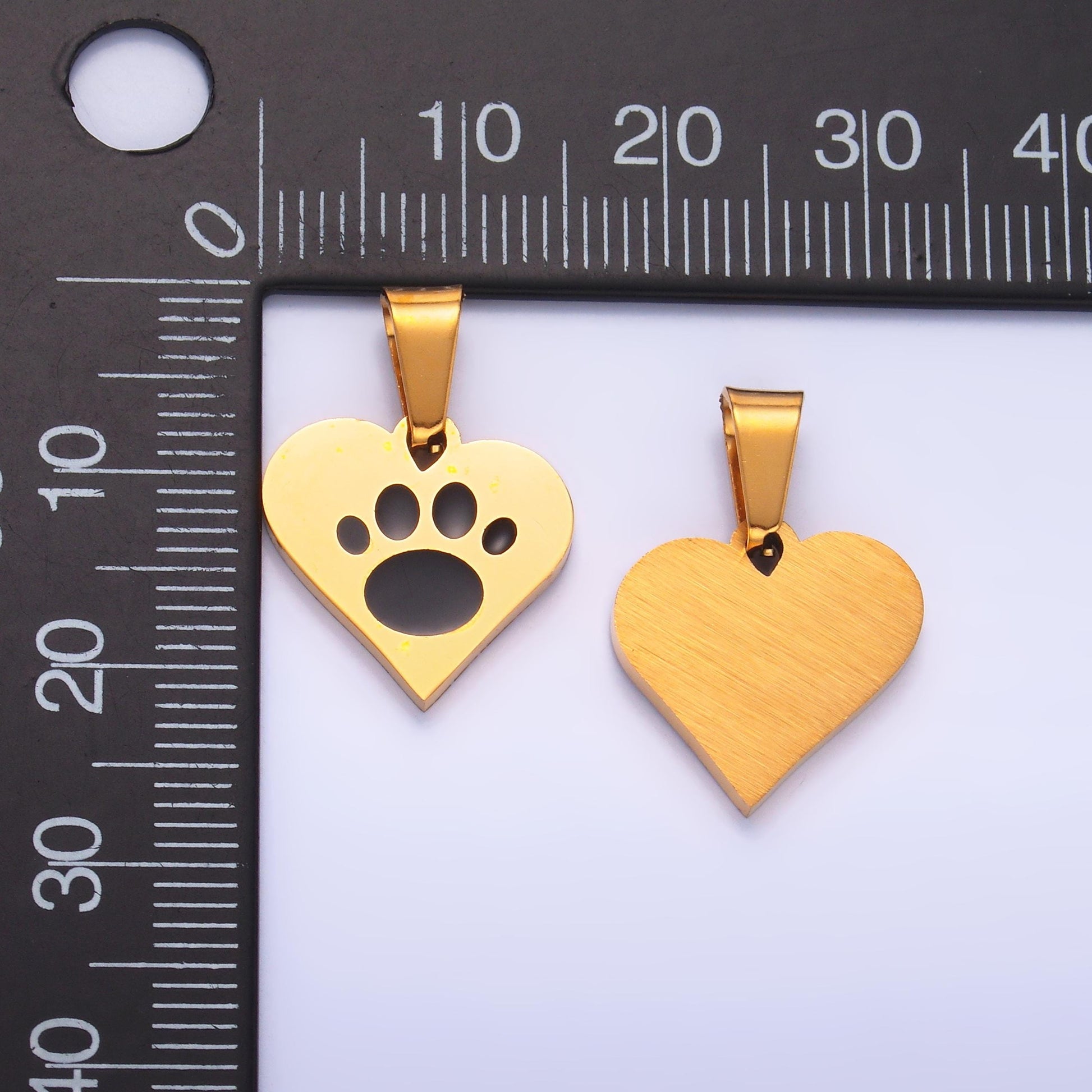 PVD Gold Plating Mini Heart pets charm paw print dog puppy lover charm for bracelet necklace earring component | p-816