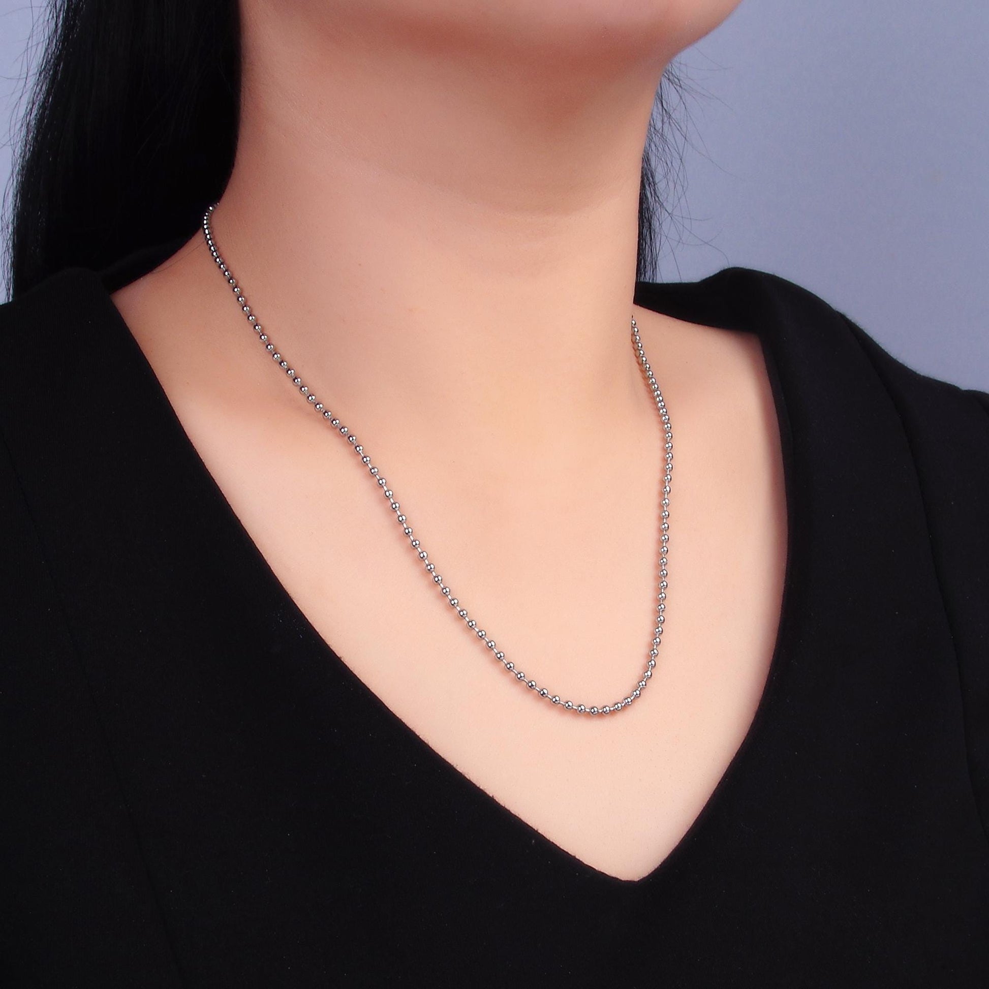 Silver 2.5mm round bead 19.7 inch chain necklace in gold Ready to wear necklace for jewelry making supply WA-3045