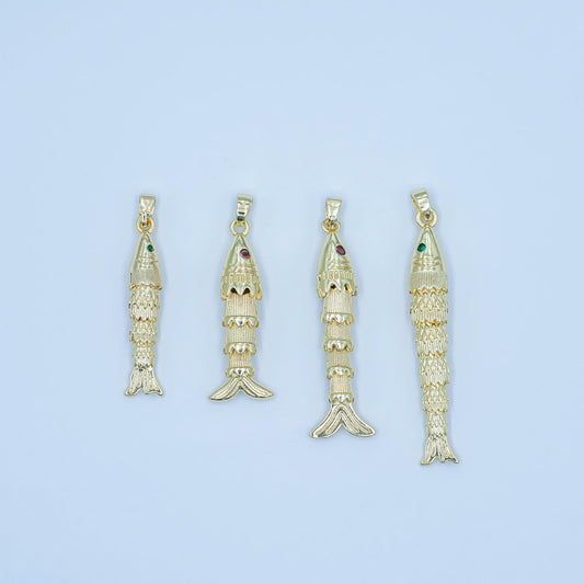 24k gold filled Articulated Fish Pendant Movable Tail Design Vintage Style Fisherman Charm Sardines Fish Unique Sea Life Inspired Jewelry