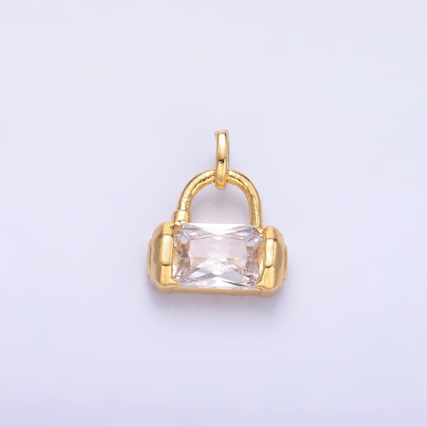 24K Gold Filled CZ Clear Padlock Bag Purse Fashion Charm in Gold & Silver | AA-1486