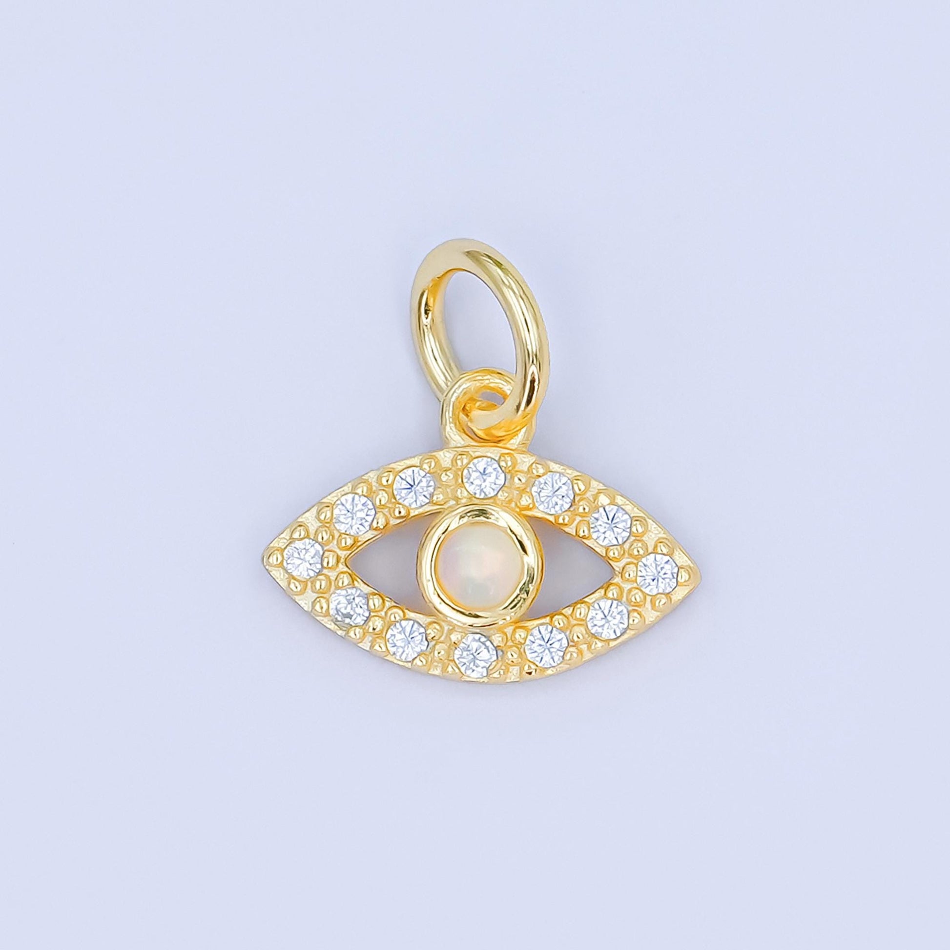 Mini Gold Vermeil Sterling Silver Evil Eye Charm with Clear Opal Stone | SL-647