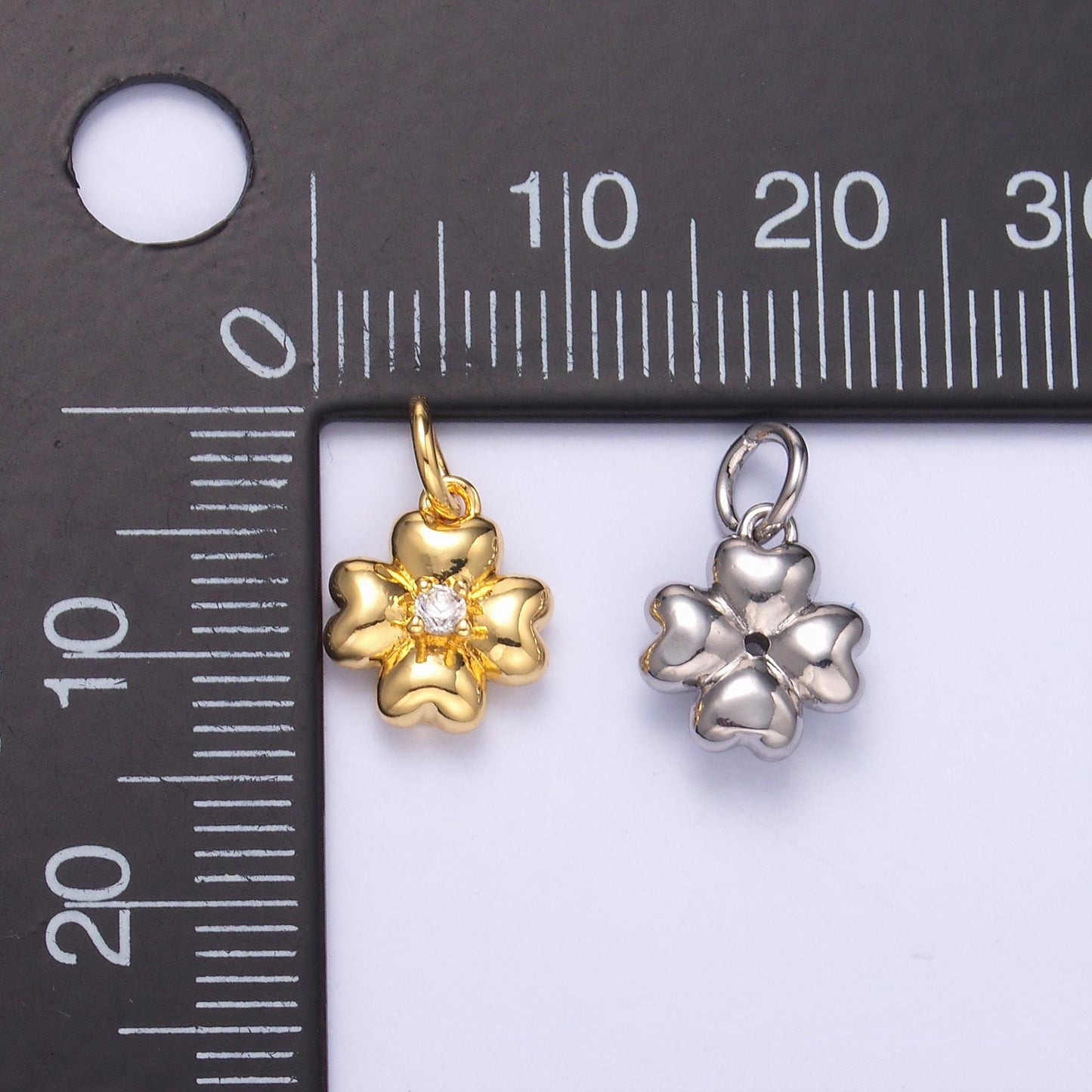24K Gold Filled Clear CZ Chubby Flower Multidimensional 3D Charm in Gold & Silver | N018