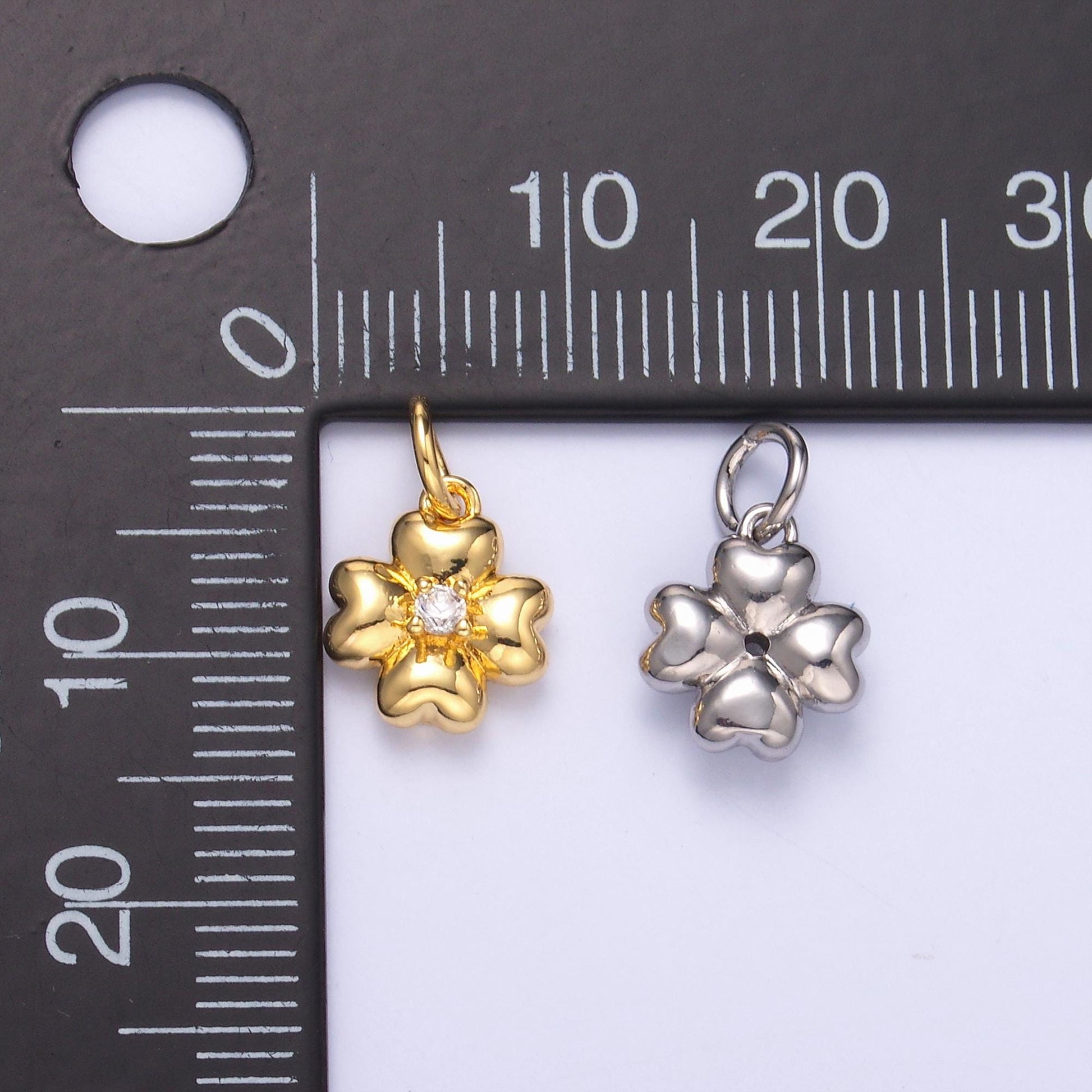 24K Gold Filled Clear CZ Chubby Flower Multidimensional 3D Charm in Gold & Silver | N018