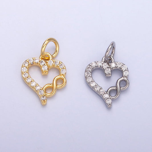 14k gold filled Infinity Cubic open heart charm in gold & silver | N023