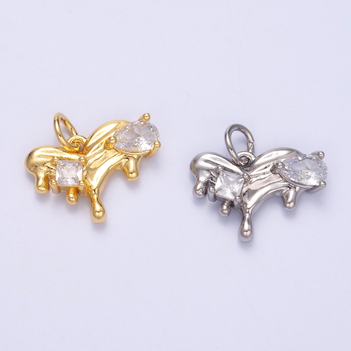 14k gold filled Molten Gold Drip heart charm in gold & silver | N-020