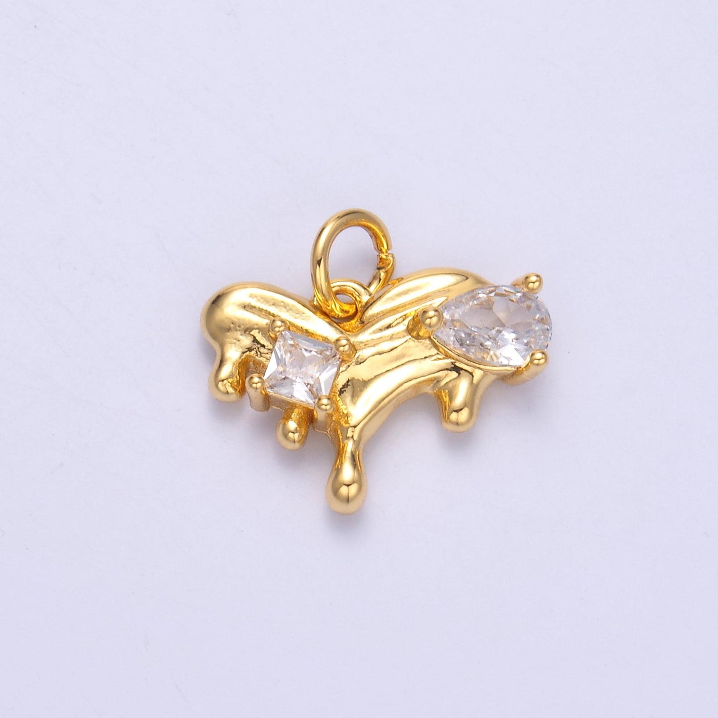 14k gold filled Molten Gold Drip heart charm in gold & silver | N-020