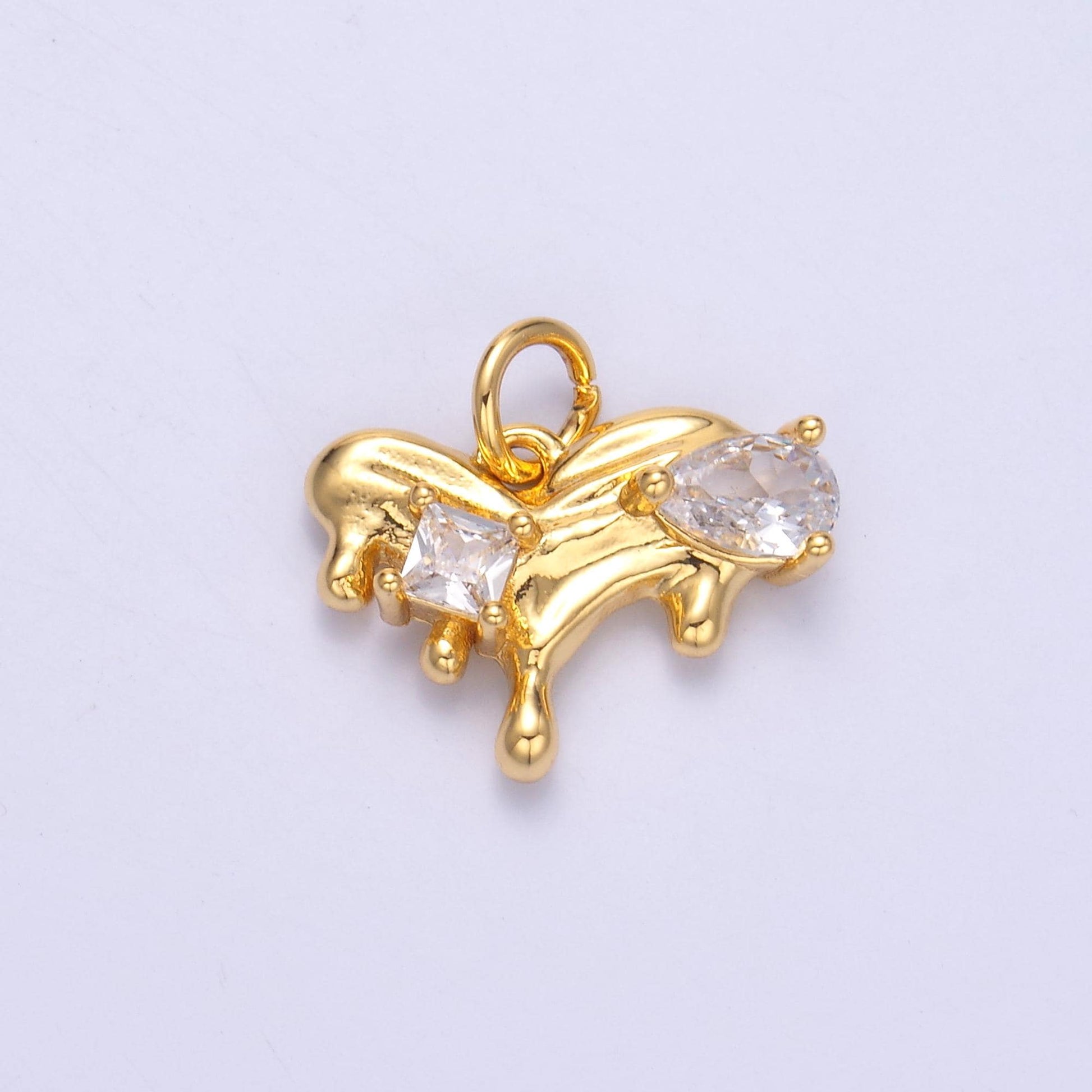 14k gold filled Molten Gold Drip heart charm in gold & silver | N-020