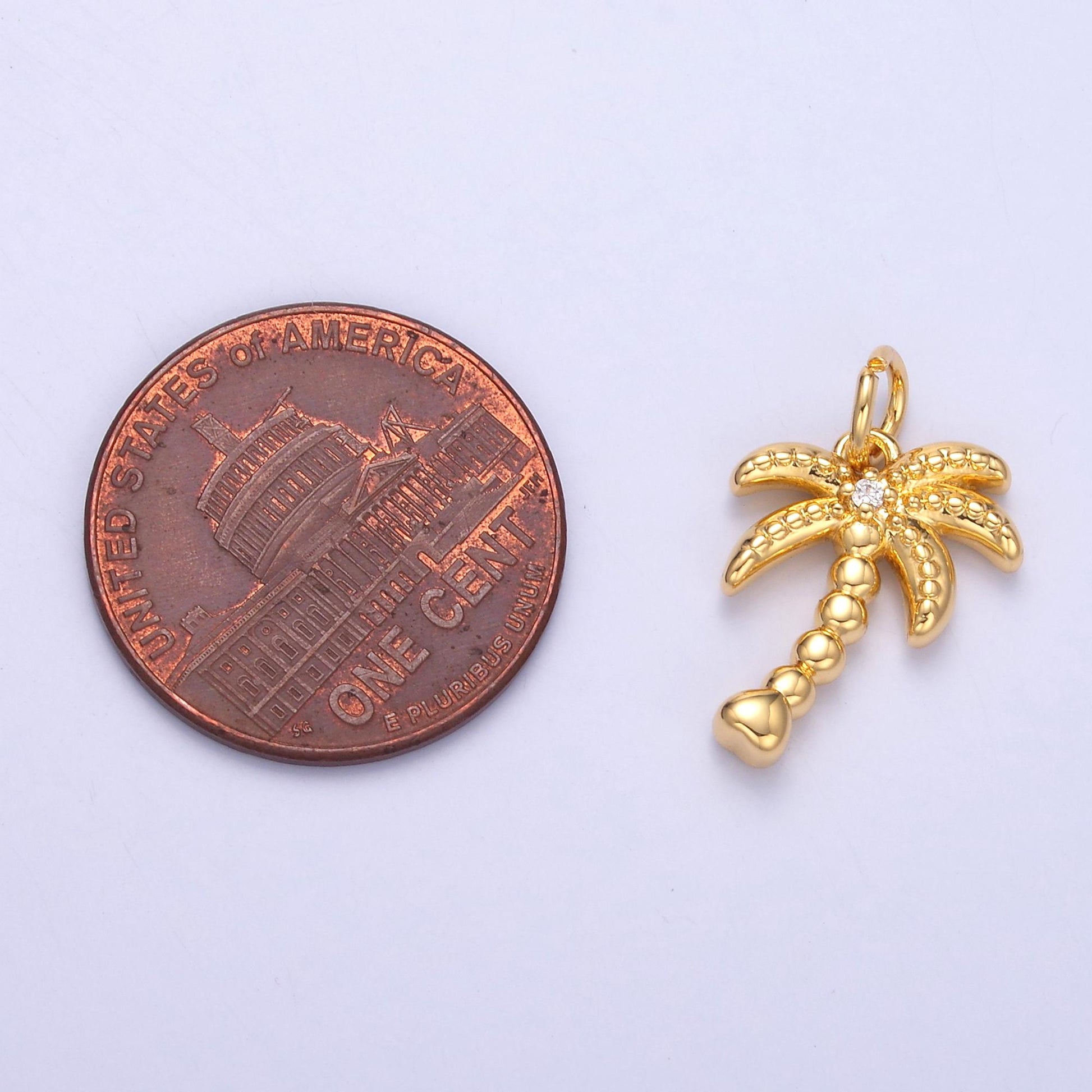Mini Cubic Zirconia palm tree in gold filled dainty beach pendant necklace earring bracelet charm for jewelry making supply N019