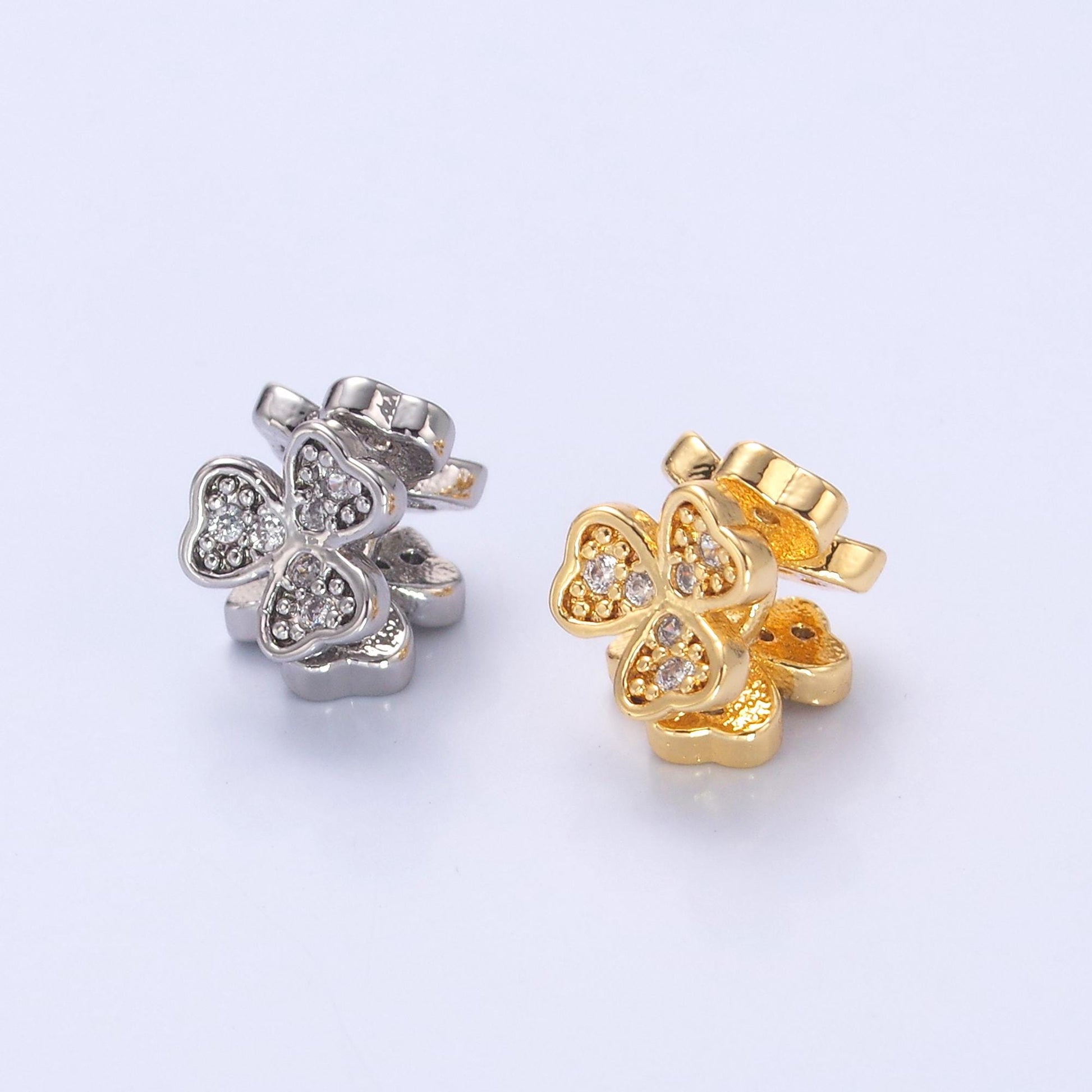 Mini Gold Clover Bead Spacer 24k gold filled bead spacer in gold or Silver b-647