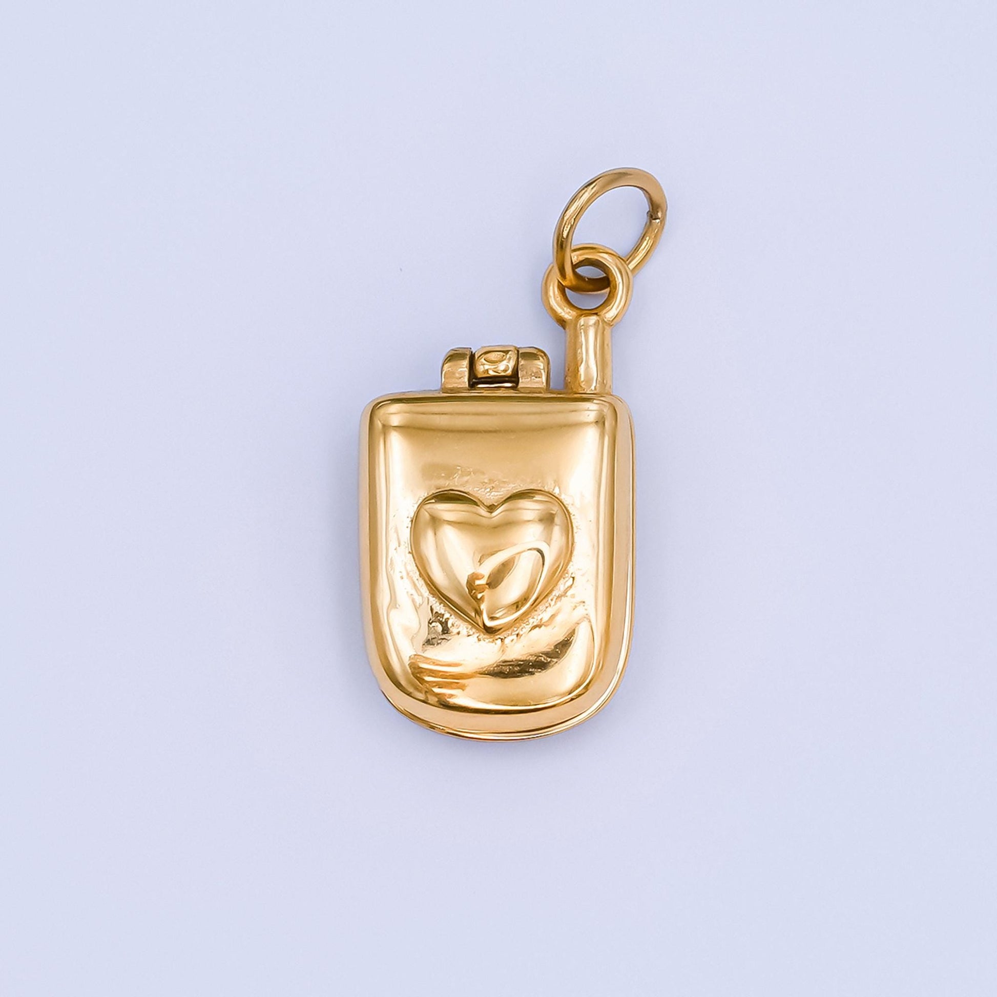Mini PVD Gold Stainless Steel Flip Phone Charm Retro Jewelry Making Supply | P-726