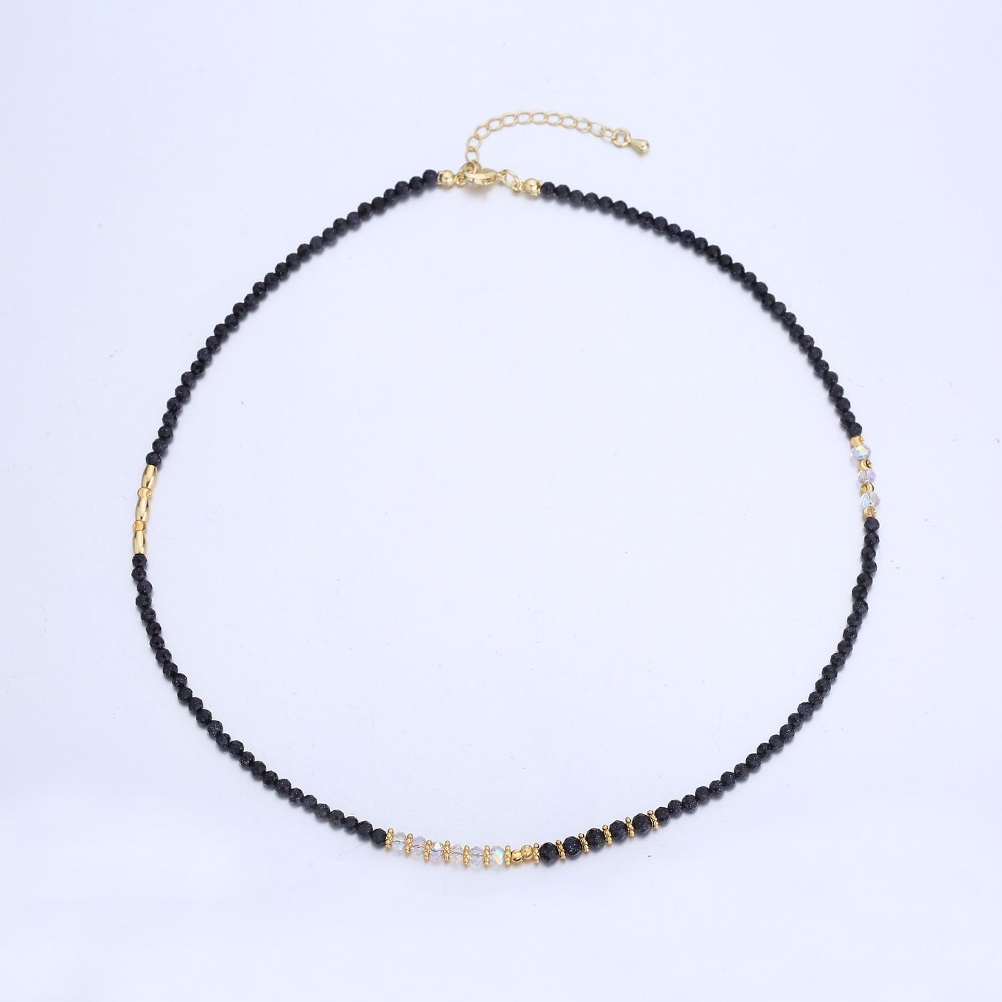 Handcrafted Mix Gemstone Beaded Minimalist Small Glass Beads Women Necklace 18.3inch Waterproof Layer Necklace Summer Jewelry WA2871