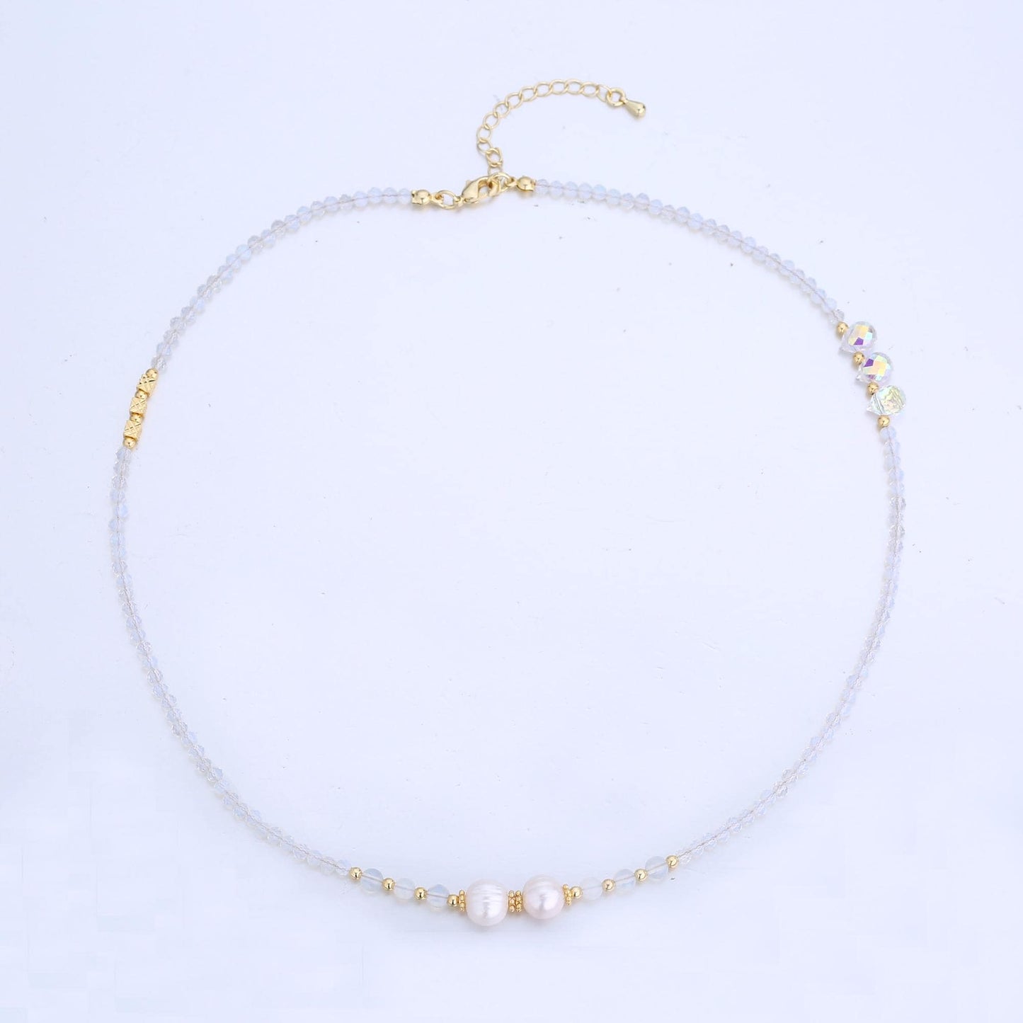 Handcrafted Mix Gemstone Beaded Minimalist Small Glass Beads Women Necklace 18.3inch Waterproof Layer Necklace Summer Jewelry WA2871
