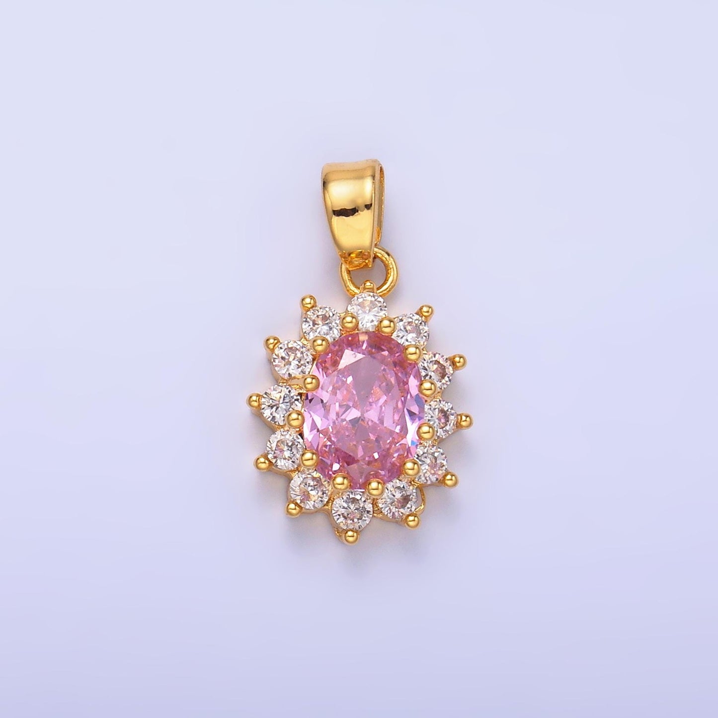 Oval Cubic Zirconia Charm Pendants for Necklace Making Supplies Gold Filled Birthstone Inspired, Wholesale Jewelry DIY AA-1487