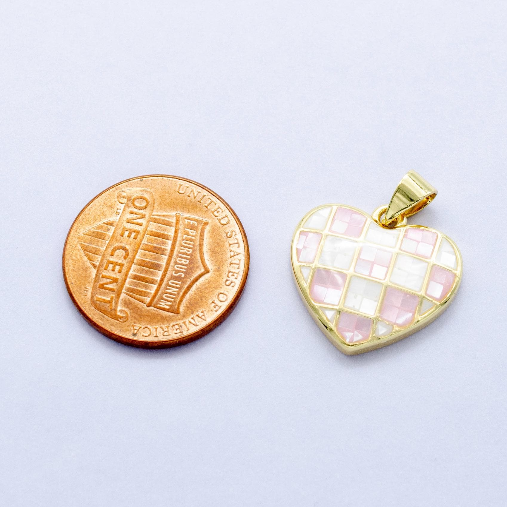 Gold Pink Opal Pendant Dainty Heart pink checkers pendant gold heart charm for Minimalist Jewelry Making Supply AA1453