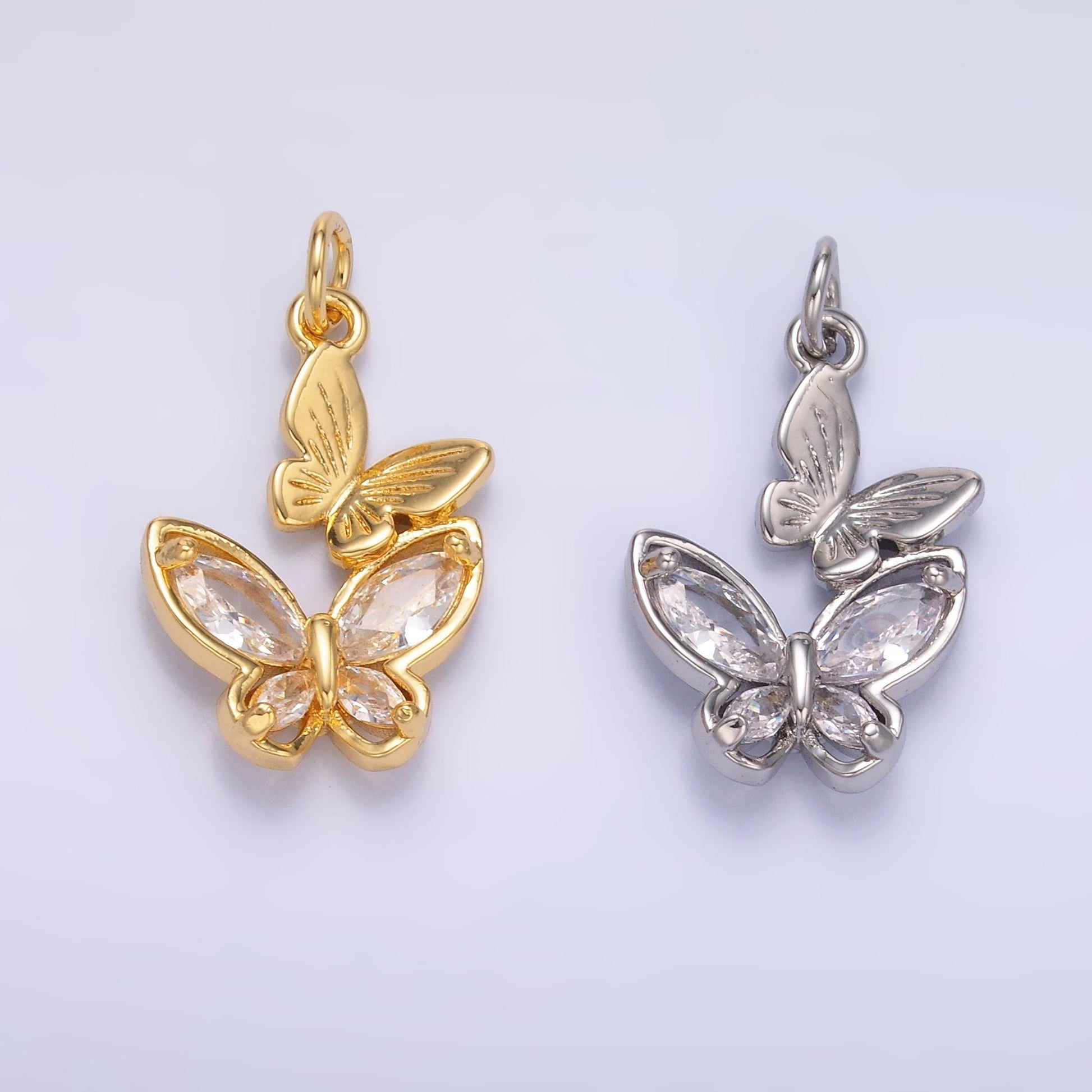 Mini Twin Butterfly Charm Tiny Cubic Mariposa dangle charm for necklace bracelet earring Supply N-075