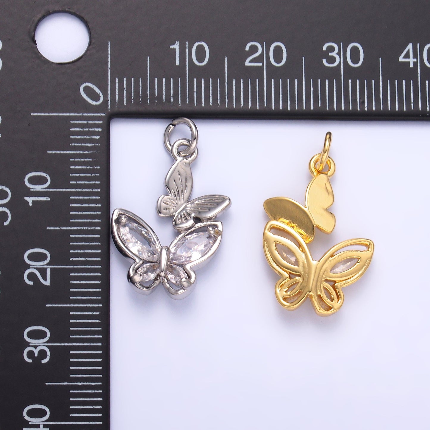 Mini Twin Butterfly Charm Tiny Cubic Mariposa dangle charm for necklace bracelet earring Supply N-075