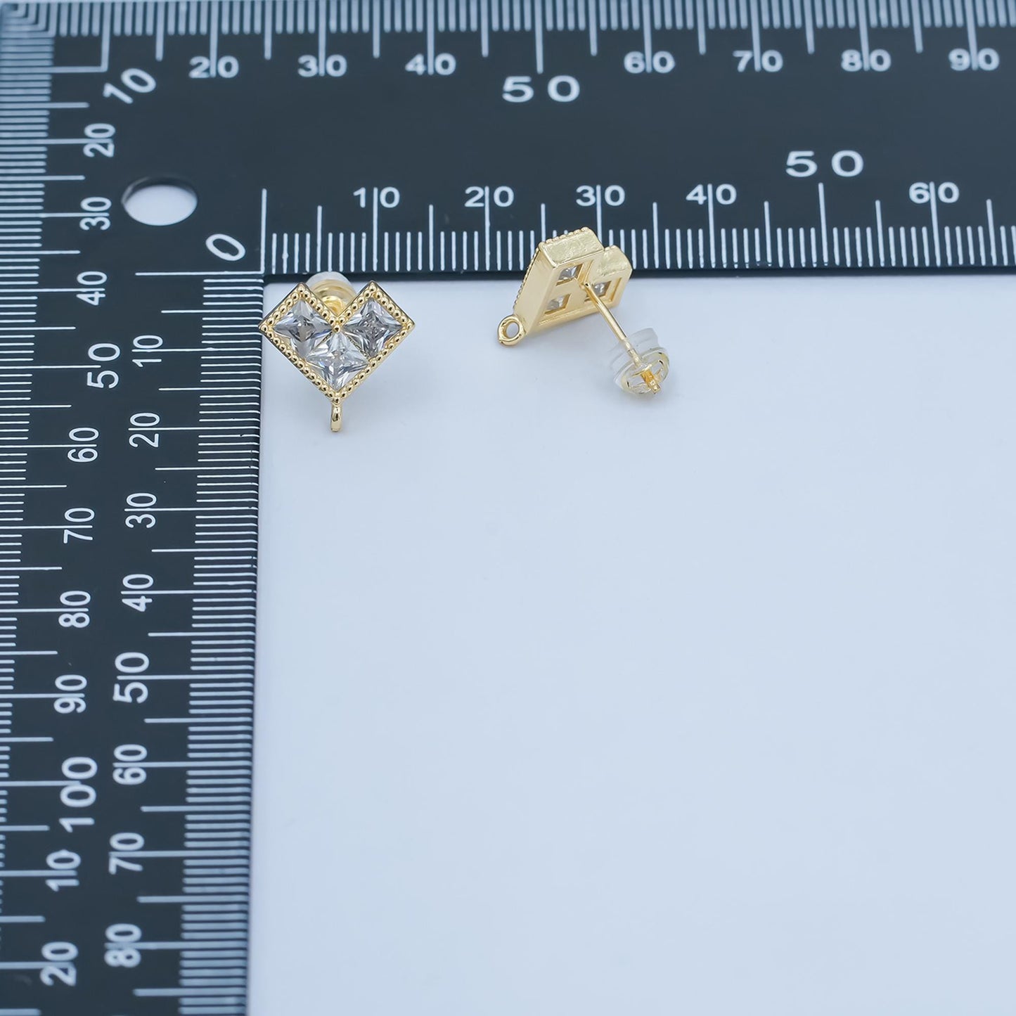 Gold Heart earrings stud CZ Diamond Heart post with loop for jewelry making supplies 13 mm ear stud bulk Earring Supply Z-1115