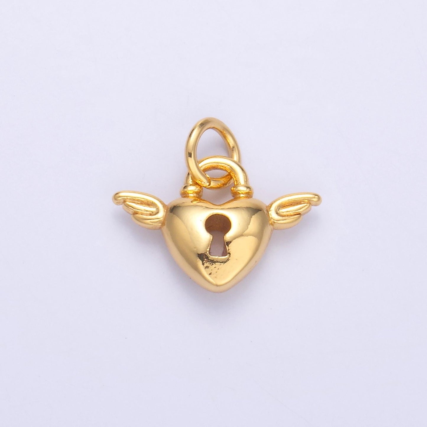 Mini Gold Padlock heart charms 24k gold filled Wing heart pendant Couple charm bracelet necklace for diy jewelry making supply N-070