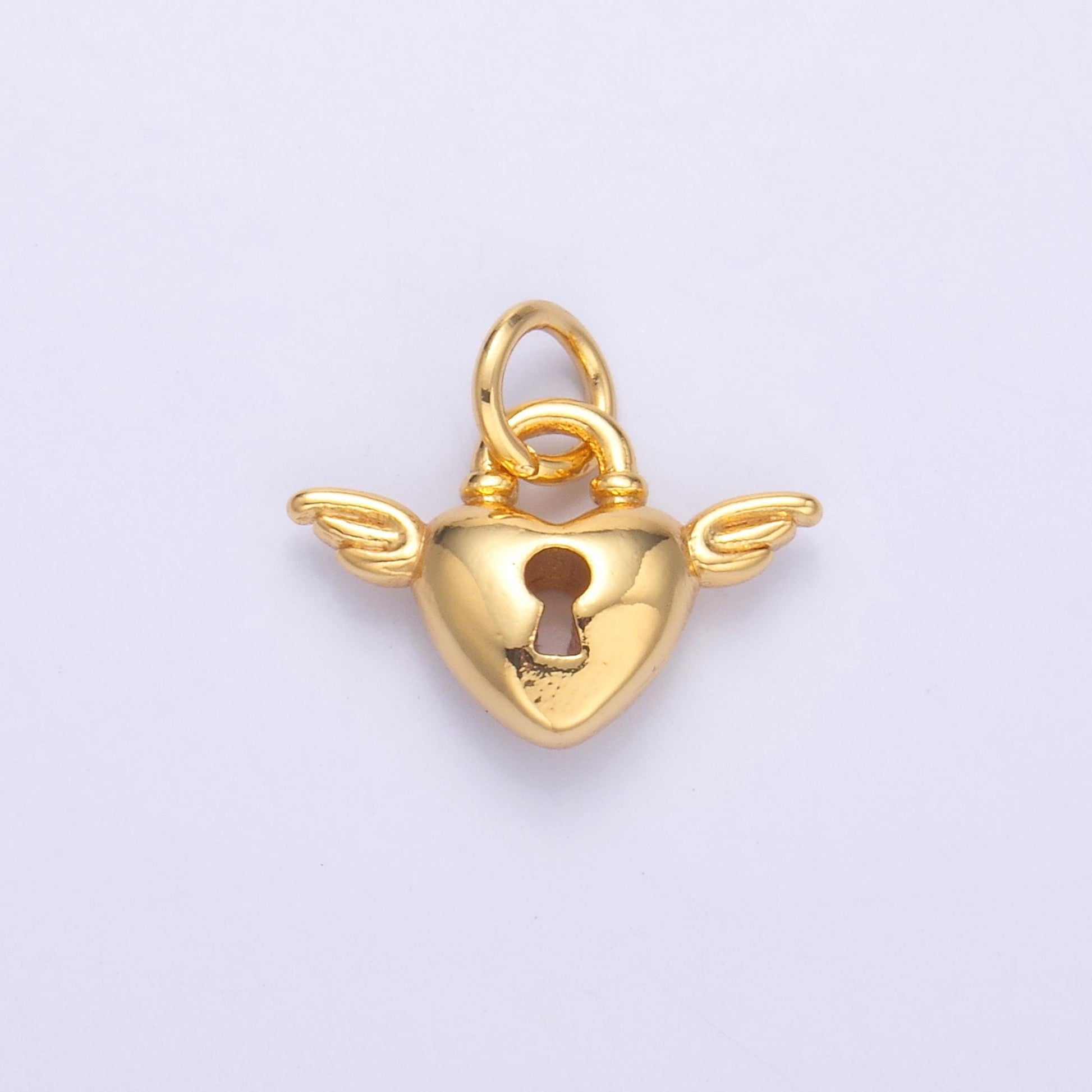 Mini Gold Padlock heart charms 24k gold filled Wing heart pendant Couple charm bracelet necklace for diy jewelry making supply N-070