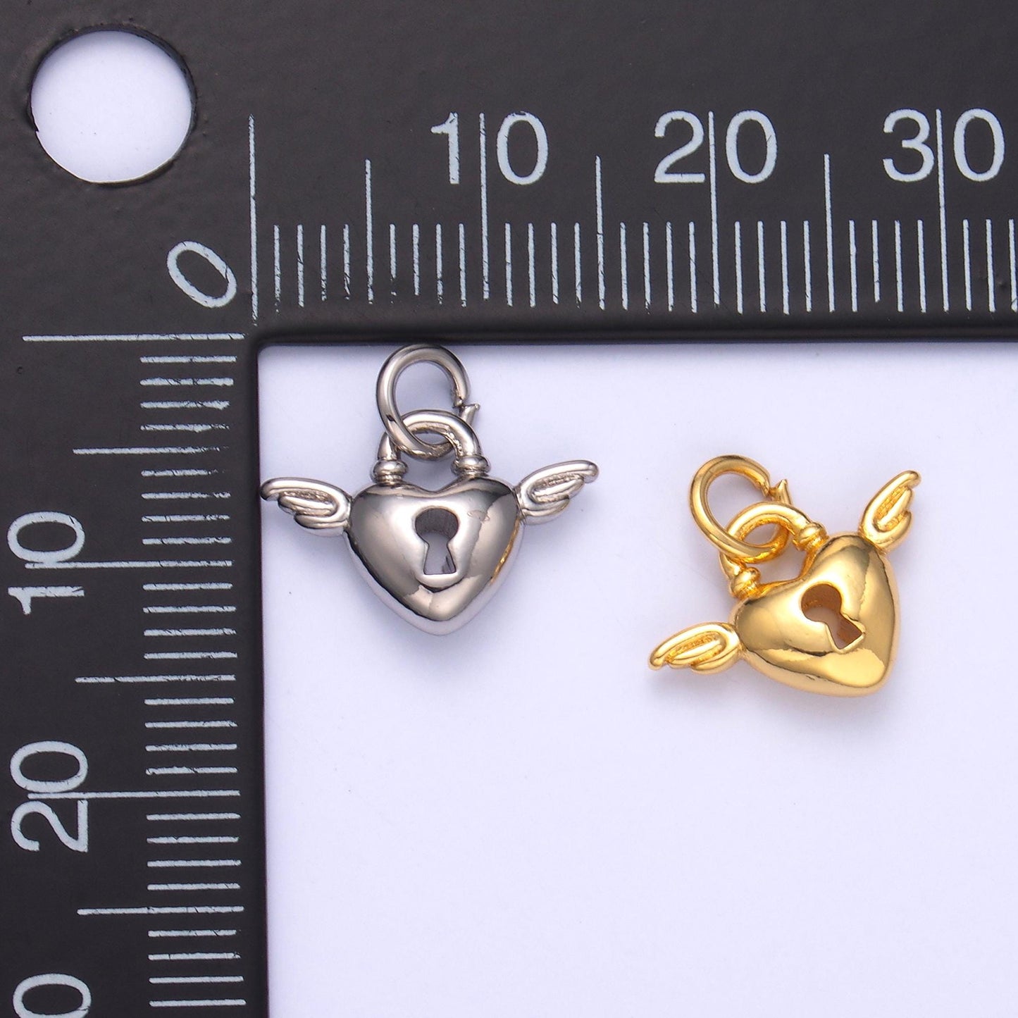 Mini Gold Padlock heart charms 24k gold filled Wing heart pendant Couple charm bracelet necklace for diy jewelry making supply N-070