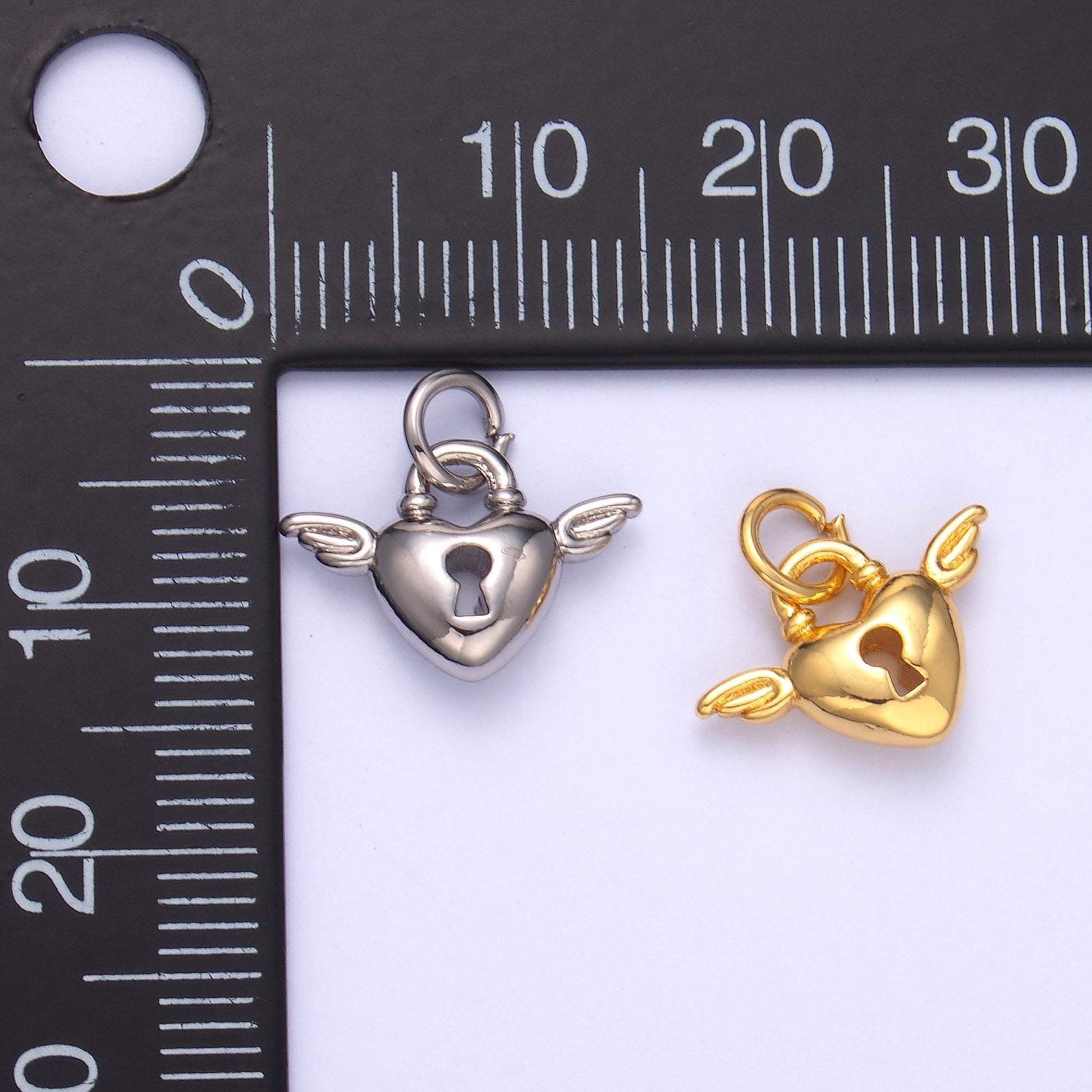 Mini Gold Padlock heart charms 24k gold filled Wing heart pendant Couple charm bracelet necklace for diy jewelry making supply N-070
