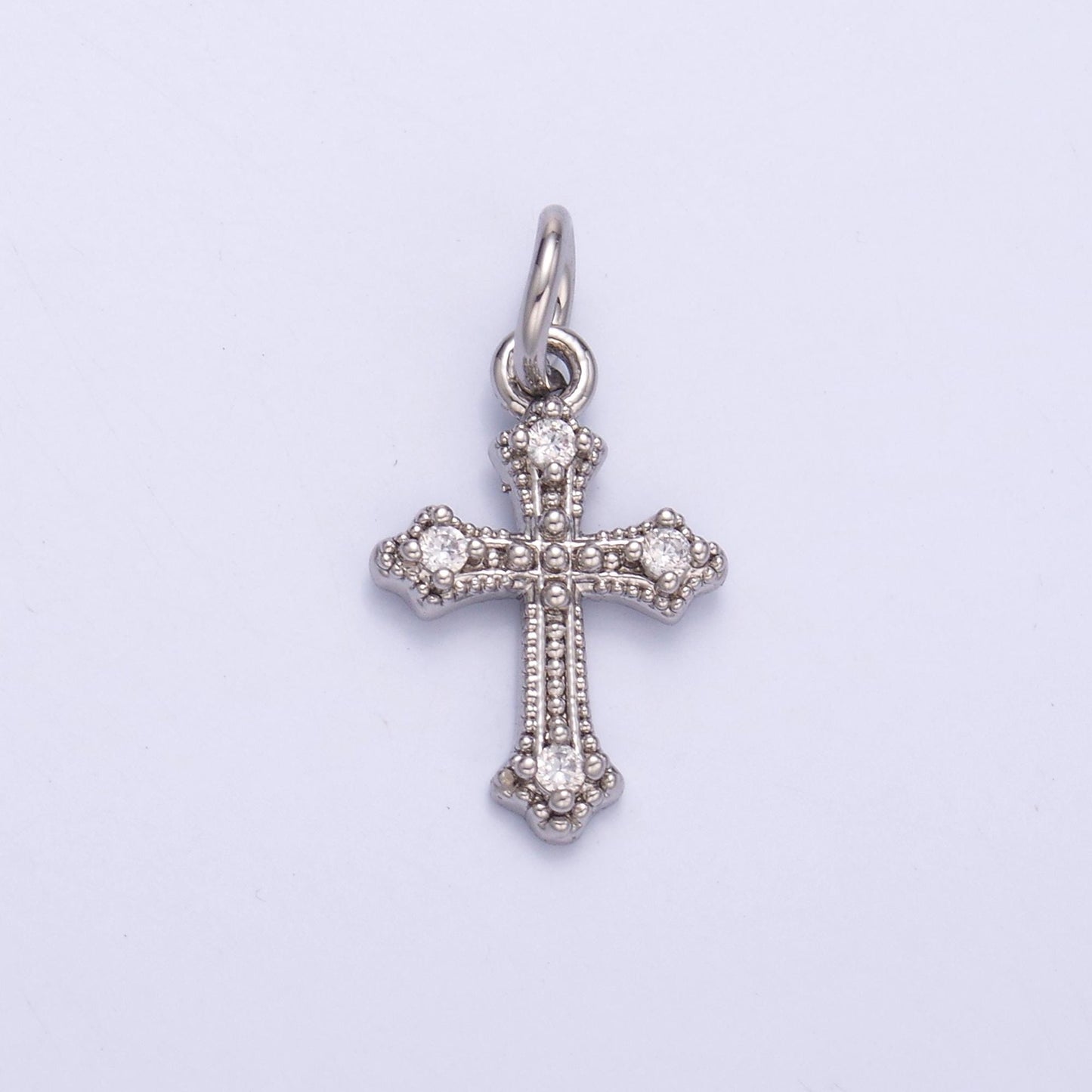 Mini Cross Charm with Cubic Zirconia – Small Religious Pendant for Necklace or Earring Supply, Wholesale Jewelry Making N-071
