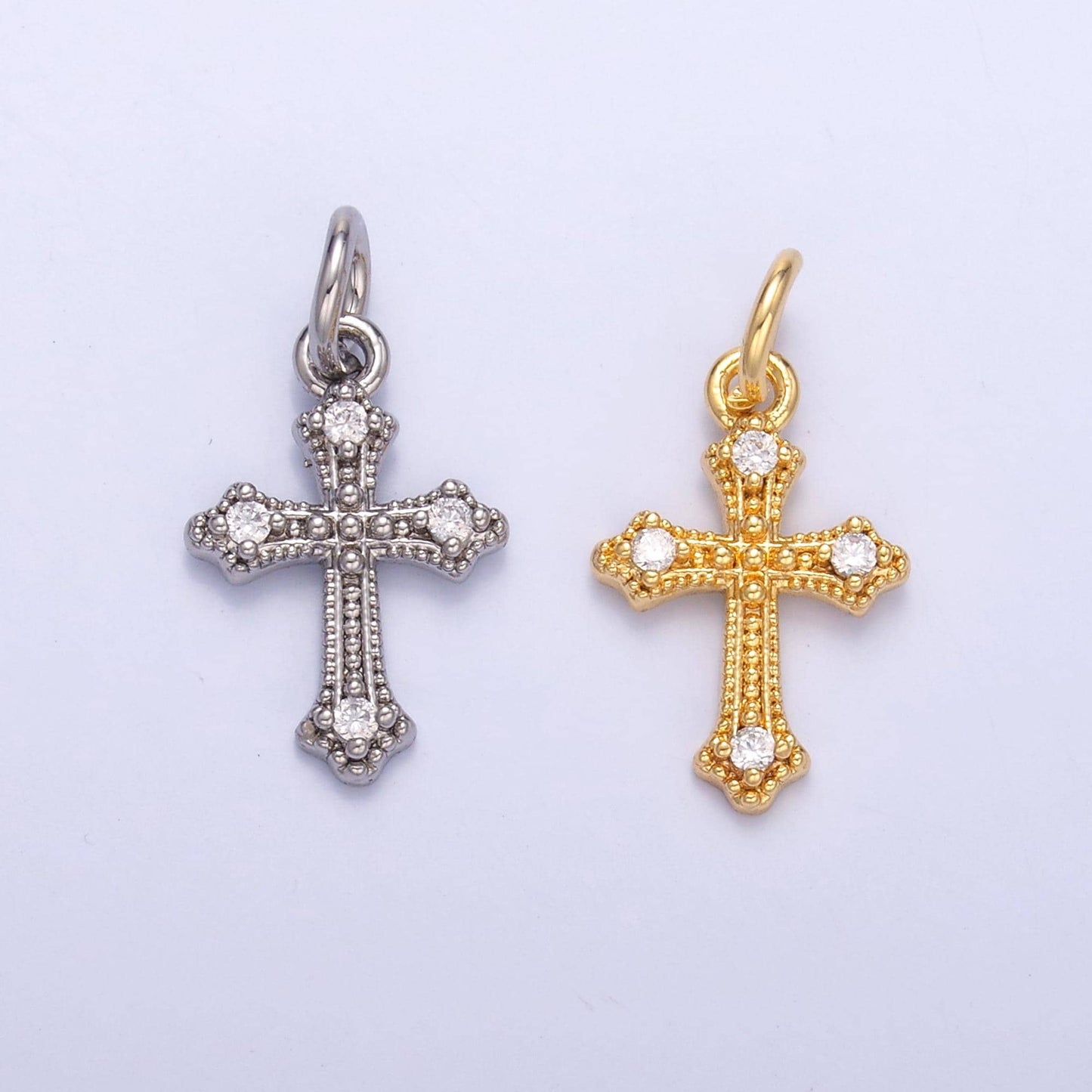 Mini Cross Charm with Cubic Zirconia – Small Religious Pendant for Necklace or Earring Supply, Wholesale Jewelry Making N-071