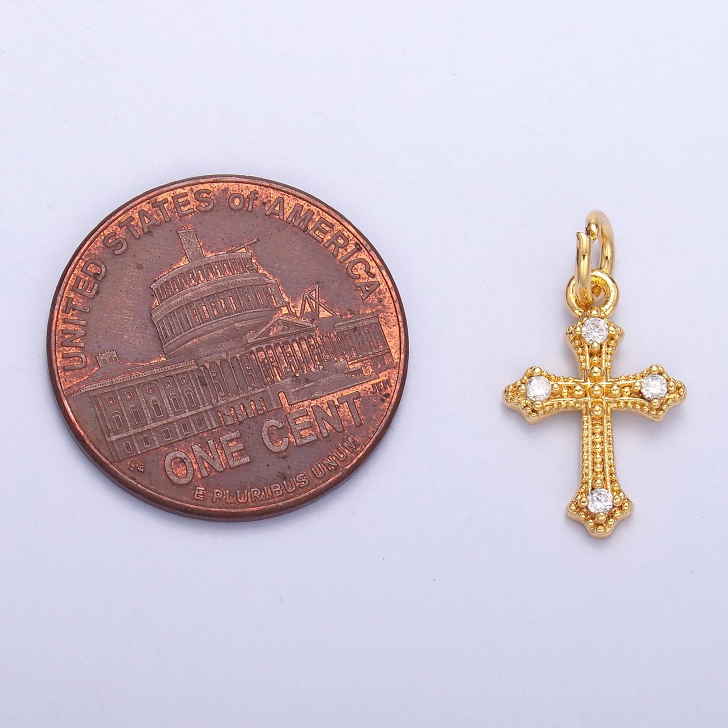 Mini Cross Charm with Cubic Zirconia – Small Religious Pendant for Necklace or Earring Supply, Wholesale Jewelry Making N-071