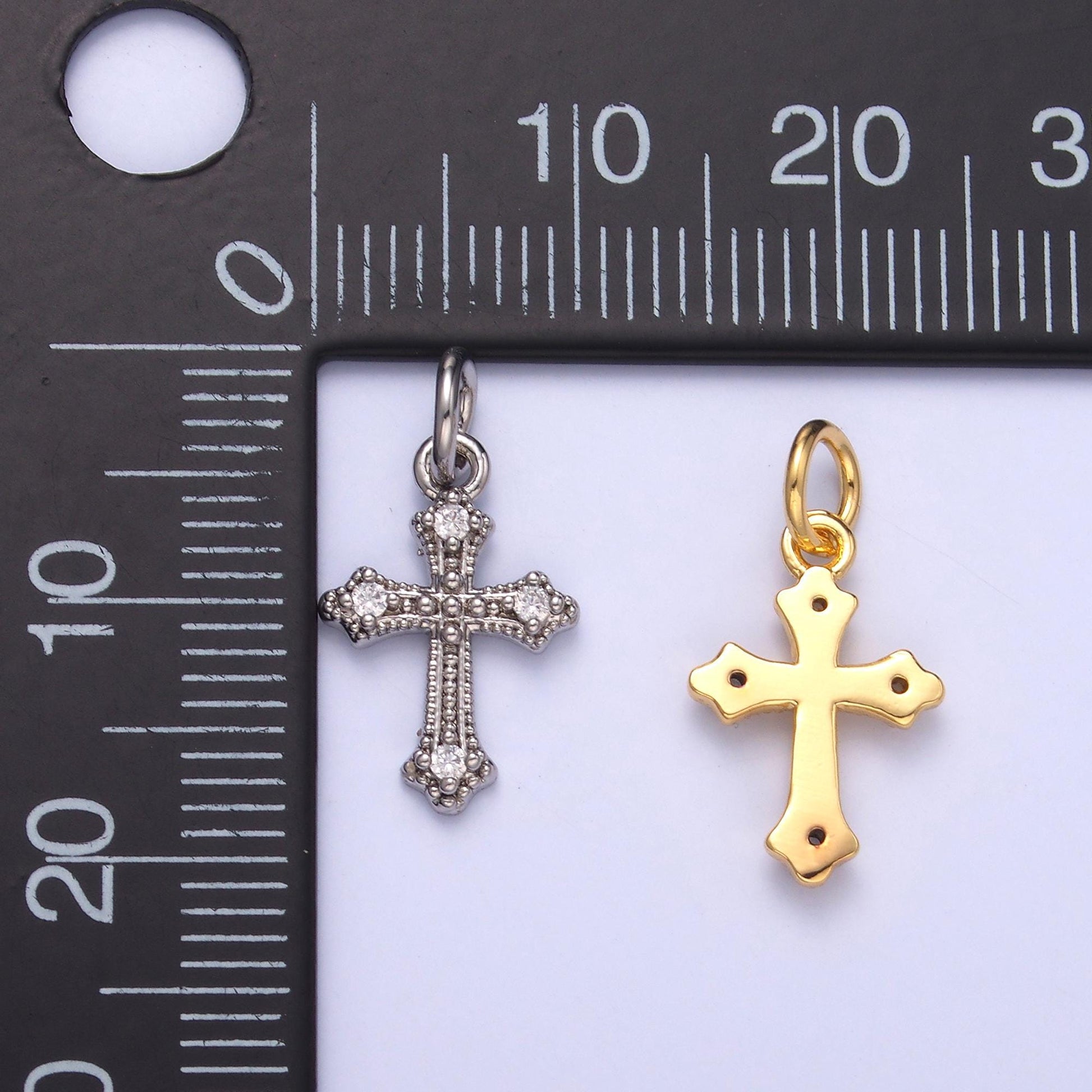 Mini Cross Charm with Cubic Zirconia – Small Religious Pendant for Necklace or Earring Supply, Wholesale Jewelry Making N-071