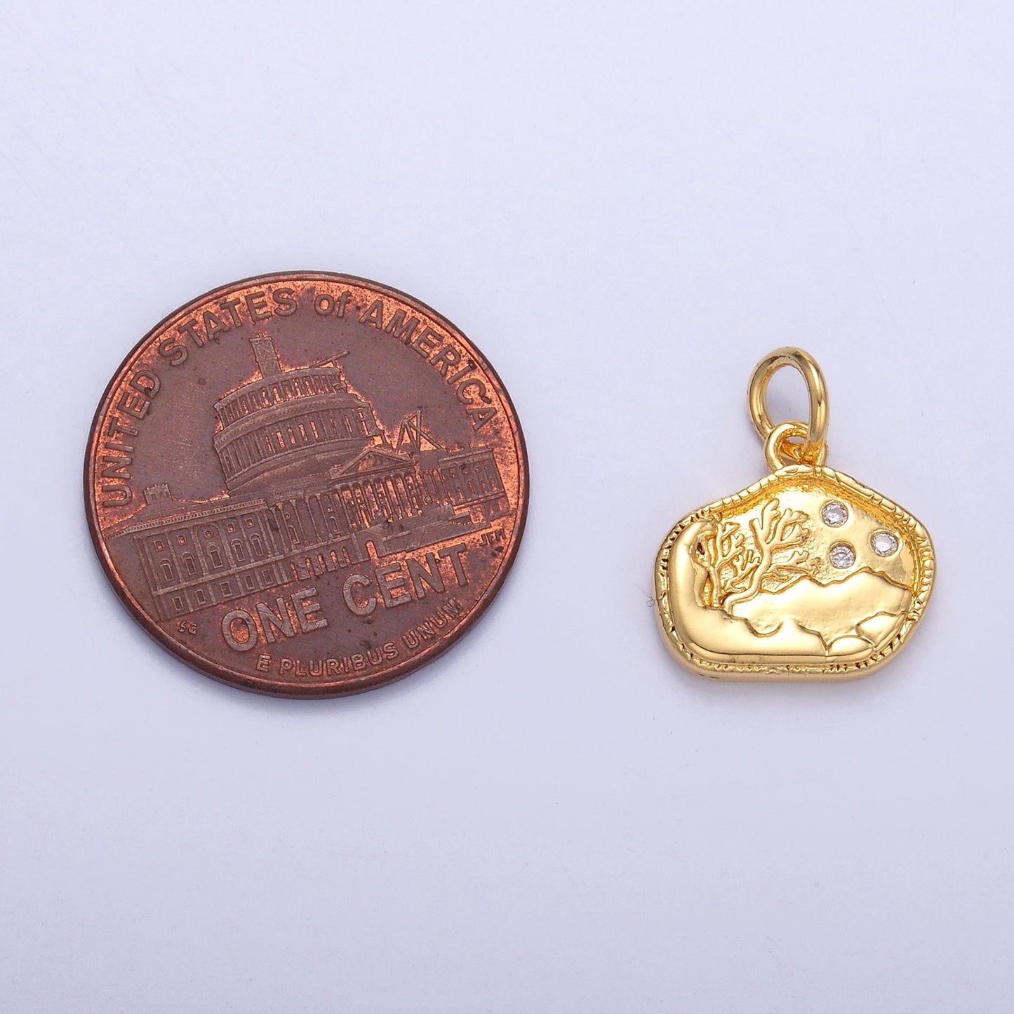 Textured Tree & Moon Landscape Pendant – Gold or Silver Charm – Nature Scene Jewelry Supplies N-072