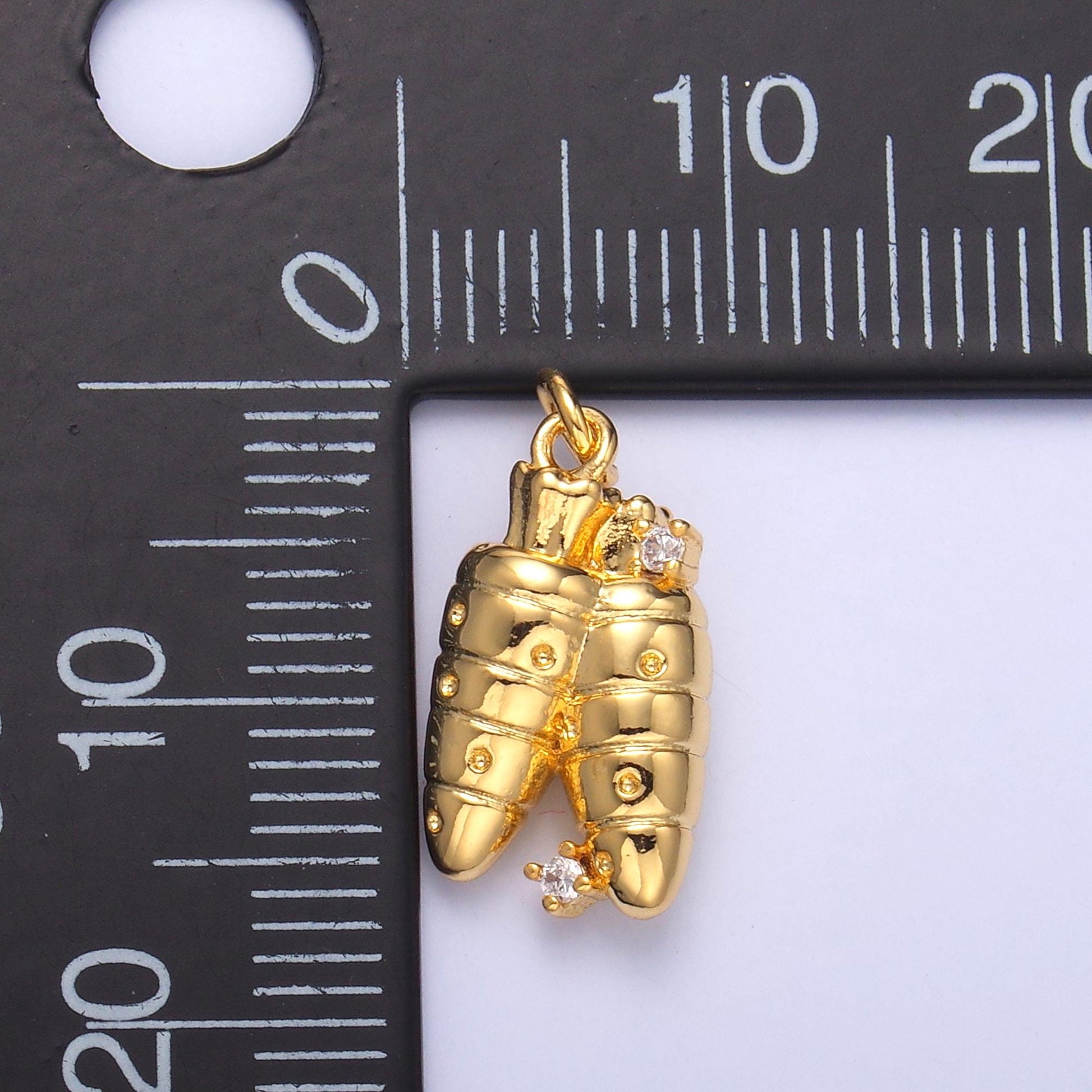 Gold Carrot Charm with CZ Accents Whimsical 24K Gold Filled Vegetable Pendant – Carrot Jewelry Supply for Necklace, Bracelet, Earrings N-073