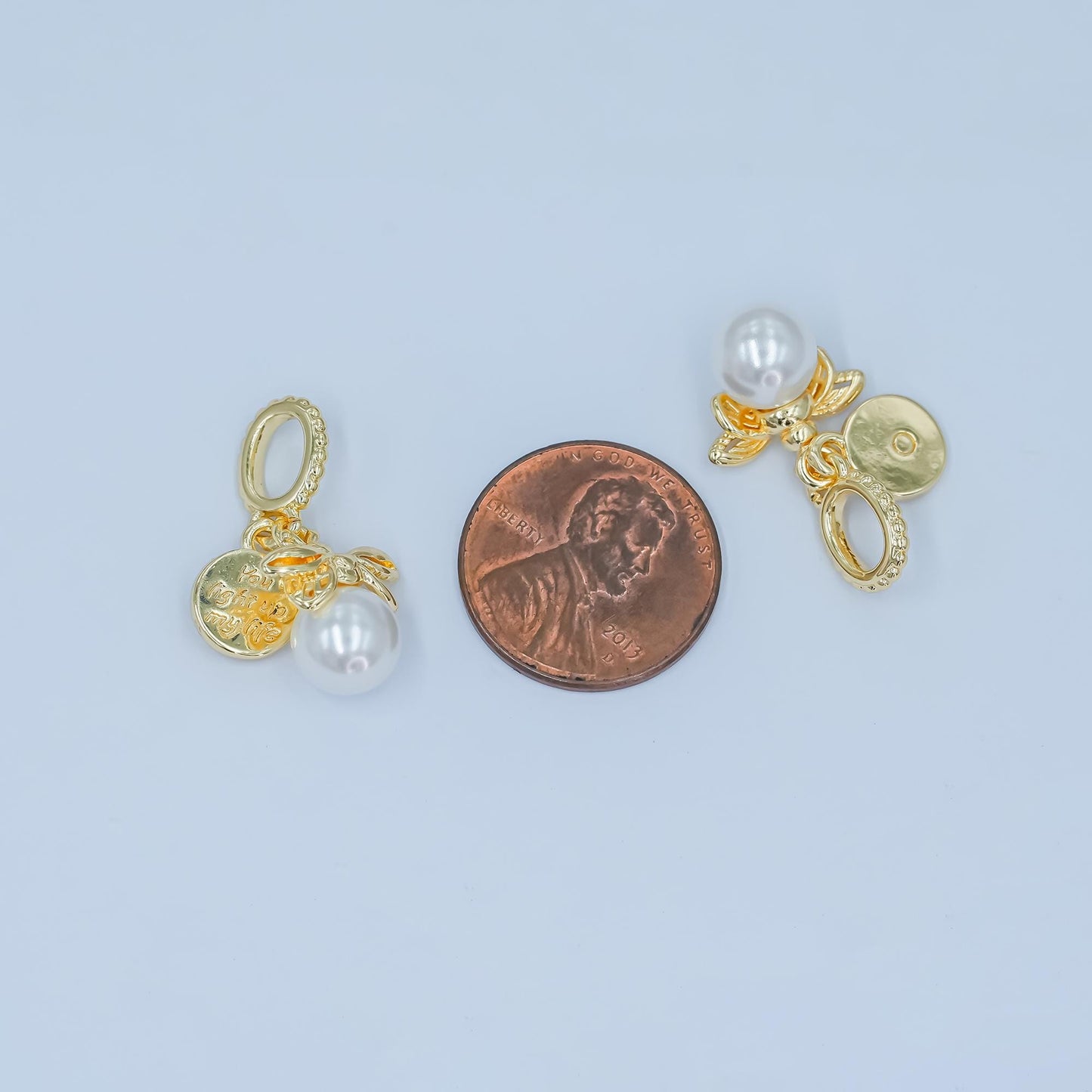 24k gold You Light Up My Life Words Encouragement theme rondelle bail Pearl Charm drop pendant | AA-1501