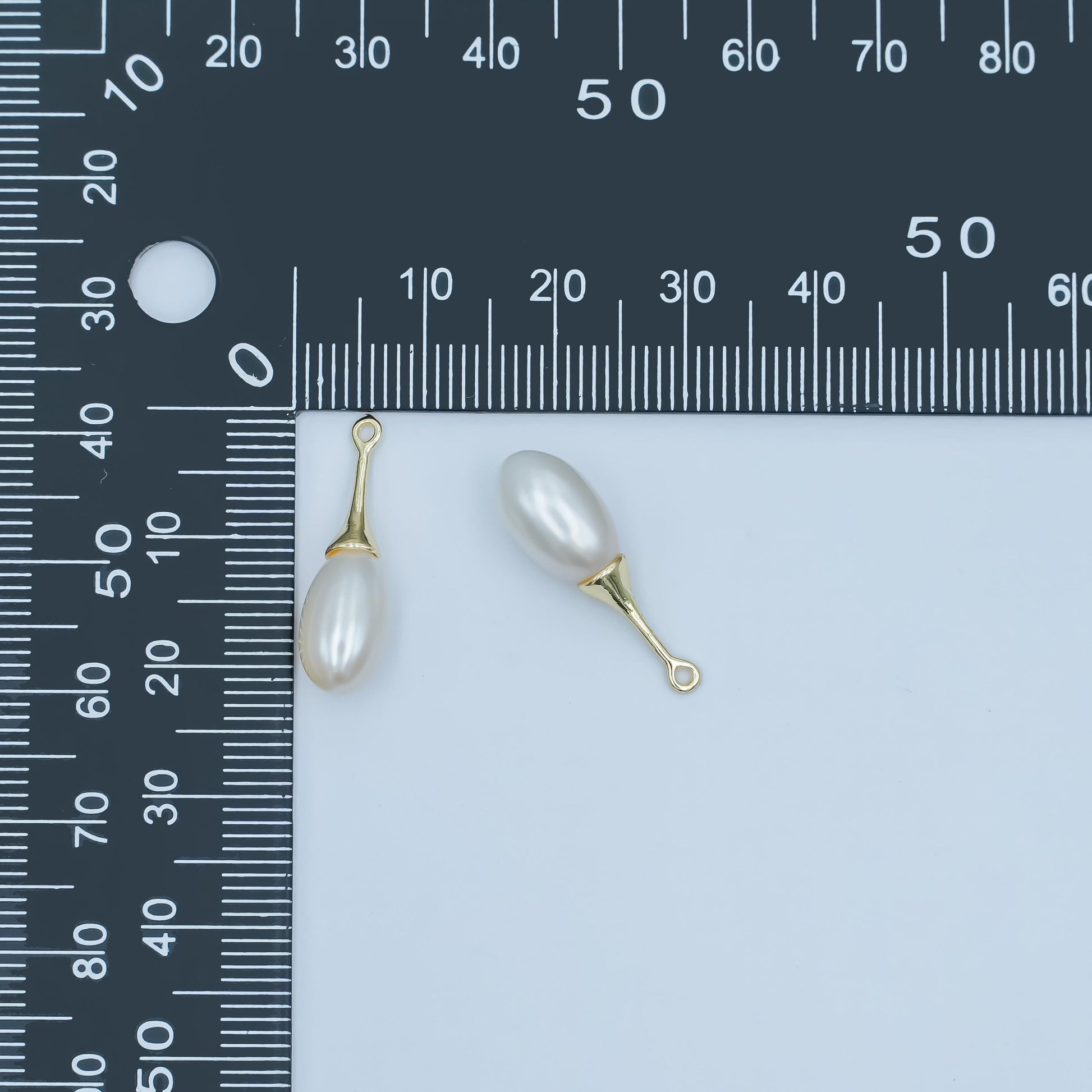 24K Gold Filled White Freshwater Pearl Linear Molten Pendant Bail | P1767