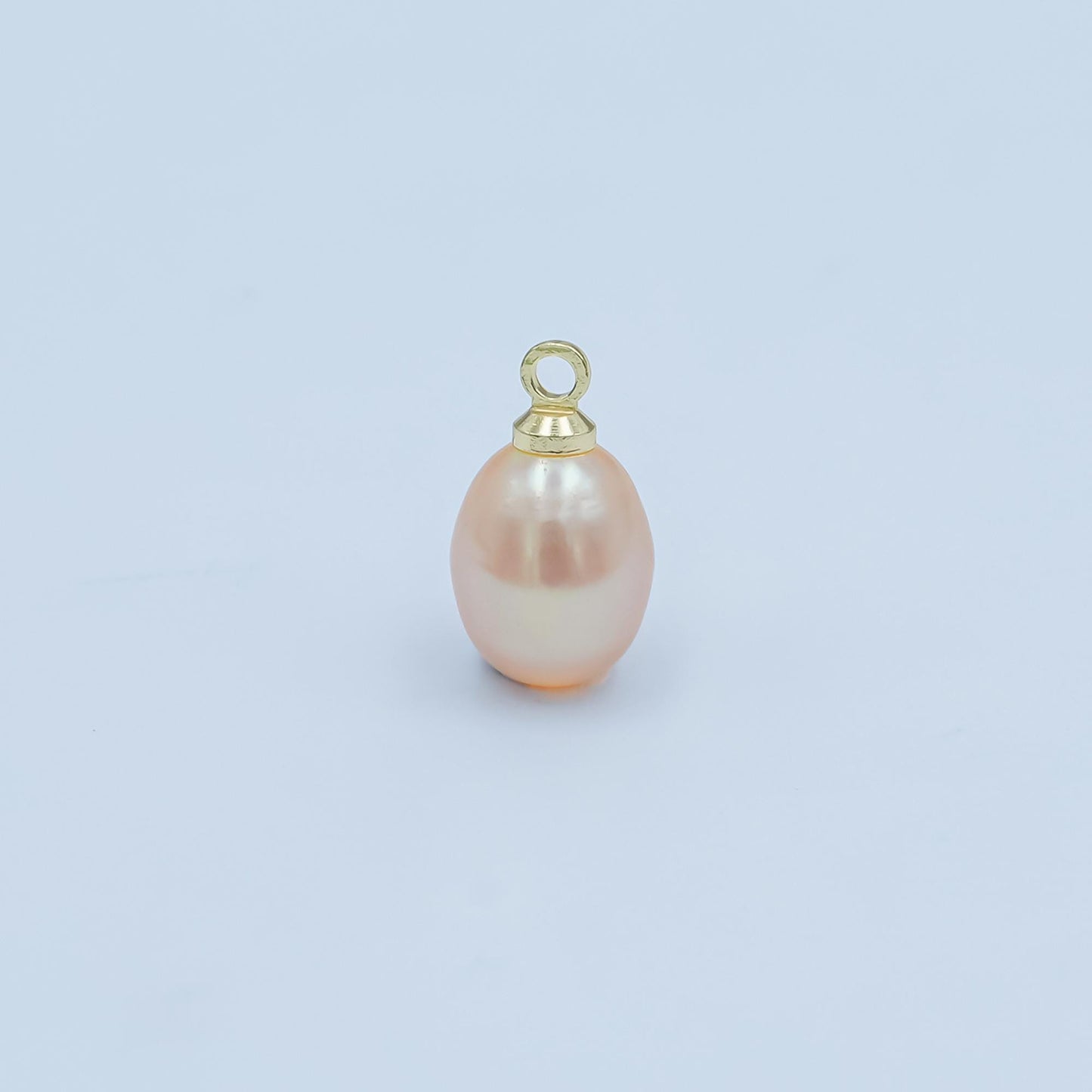 24K Gold Filled 12mm Champagne Pink Shell Pearl Oval Charm | P1652